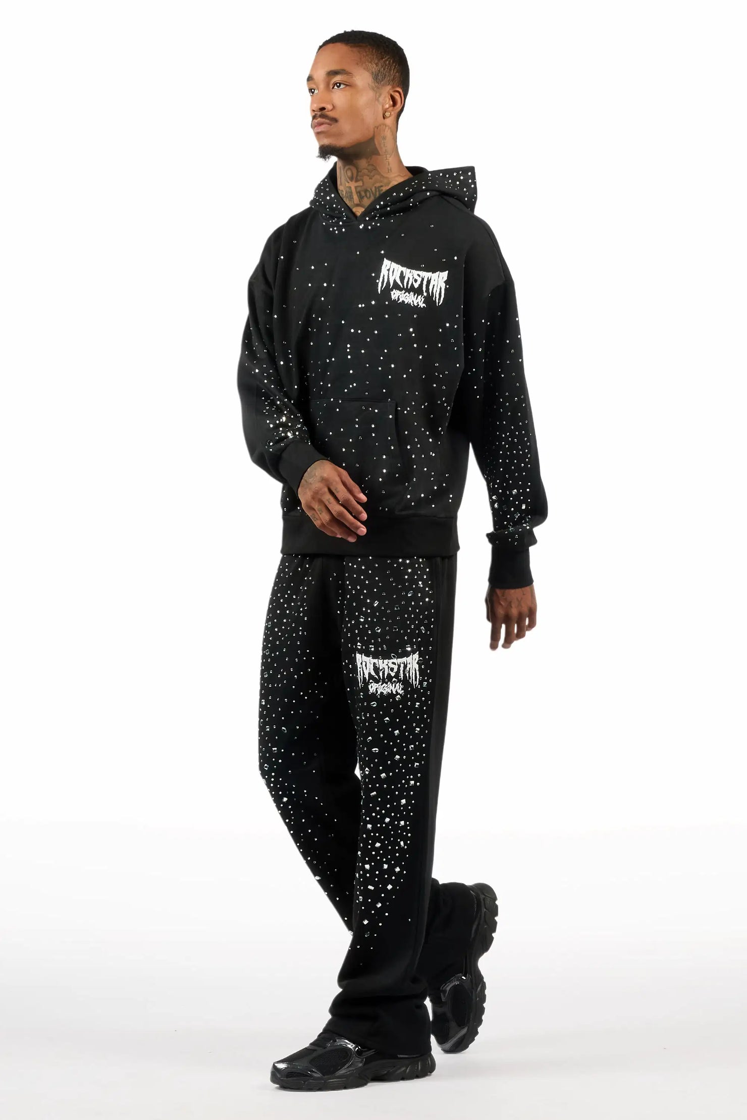 Twinkle Black/Clear Rhinestone Hoodie Relaxed Track Set