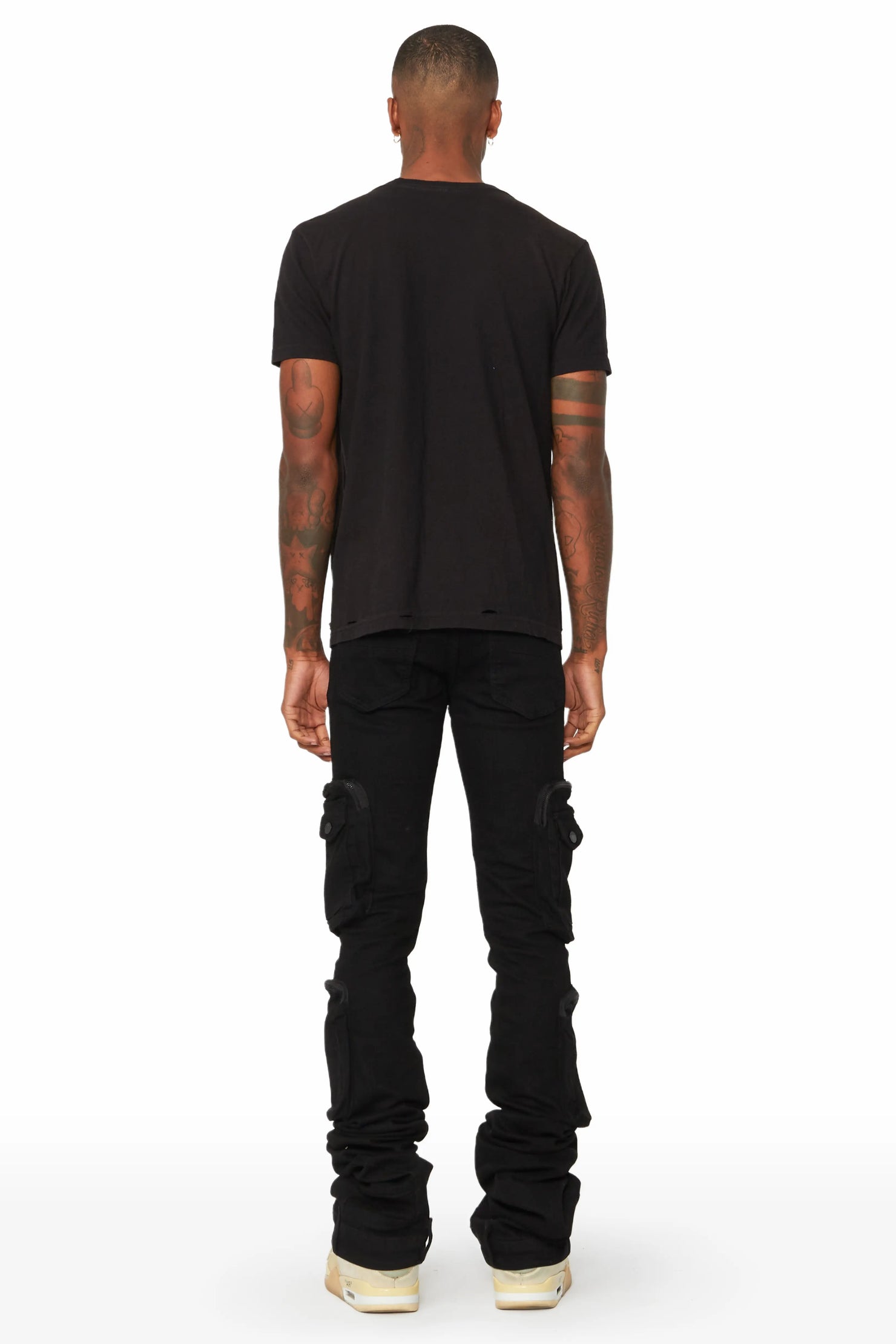 Simon Jet Black Super Stacked Flare Jean