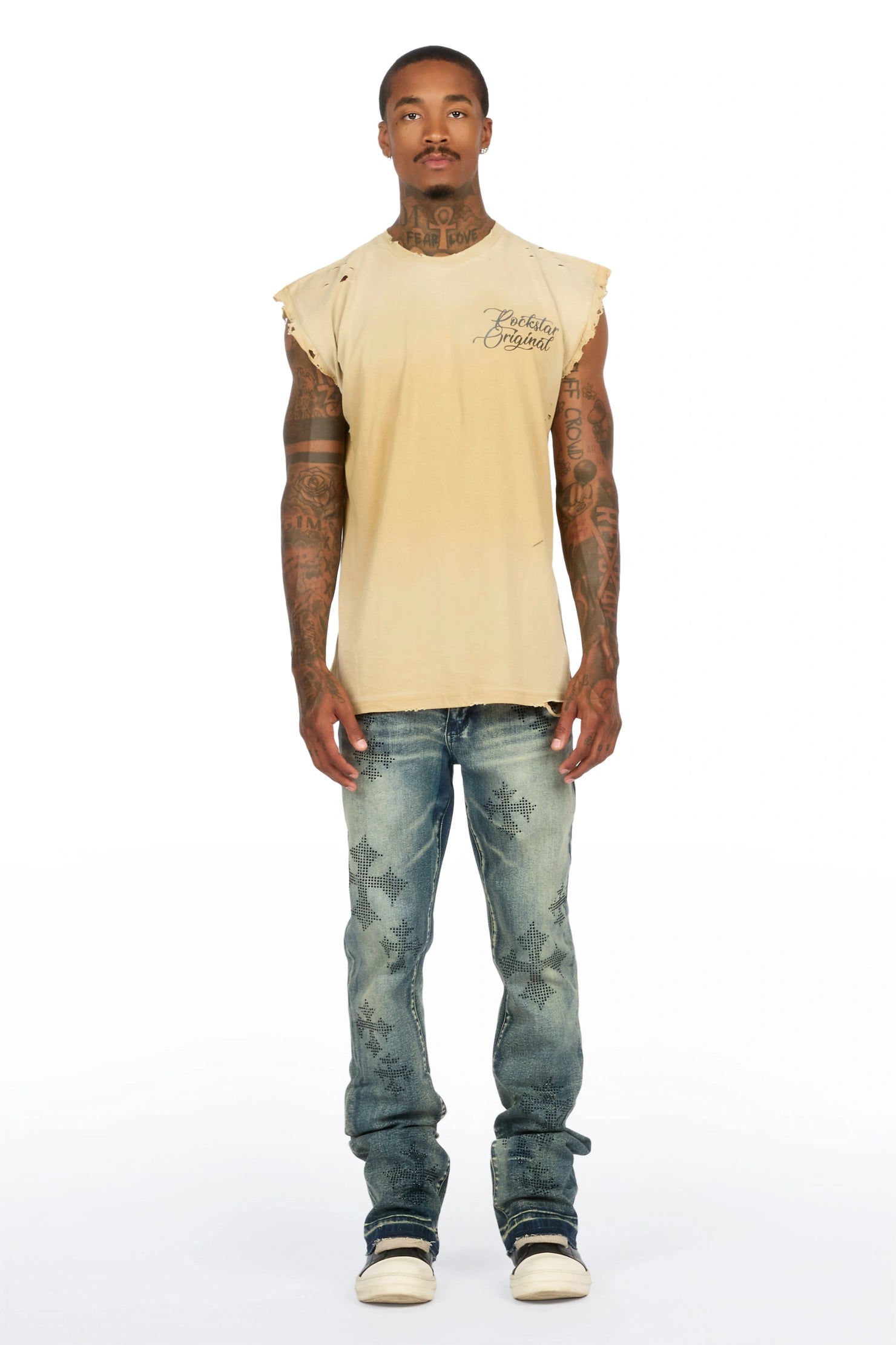 Kamari Dark Blue Rhinestone Stacked Fit Jean