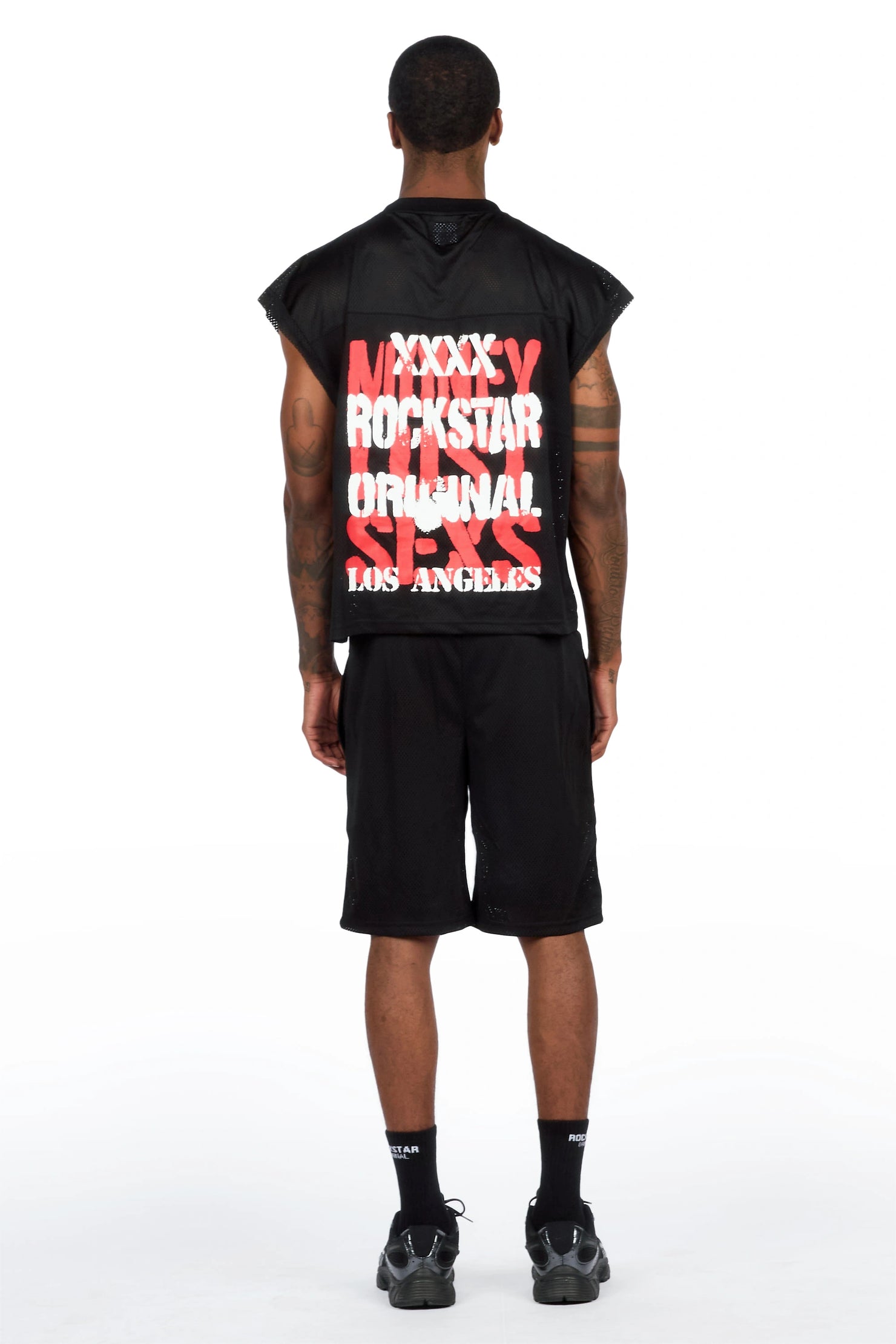 Crown Black Mesh Cut Sleeve Jersey Short Set