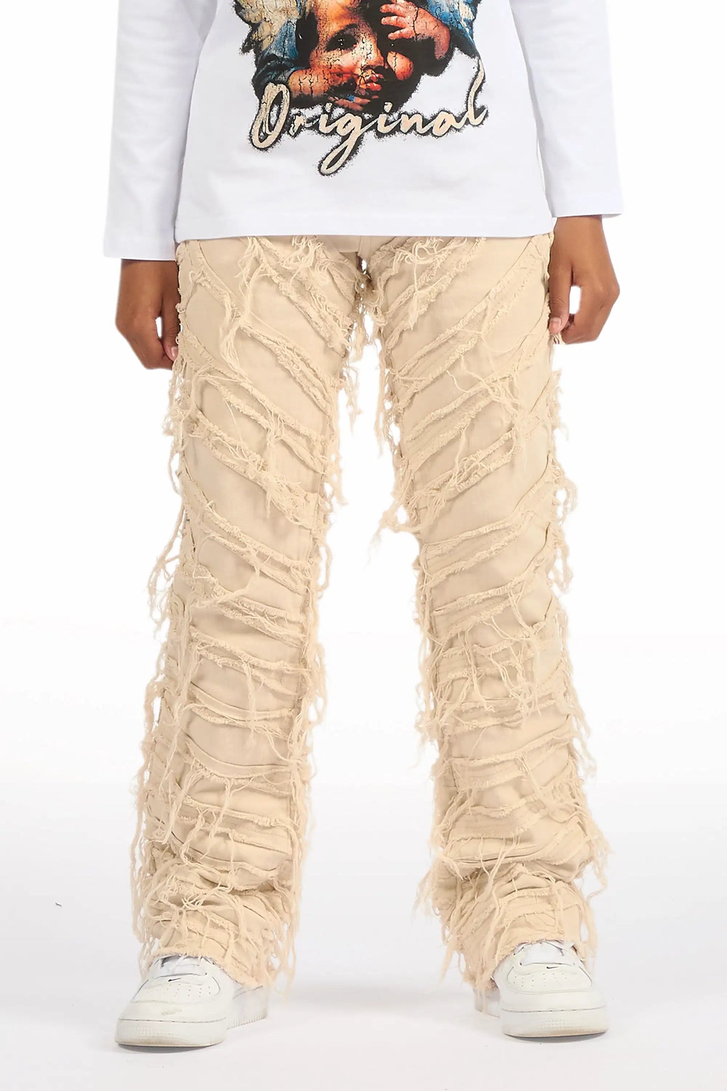 Boys Charly Beige Stacked Flare Jean