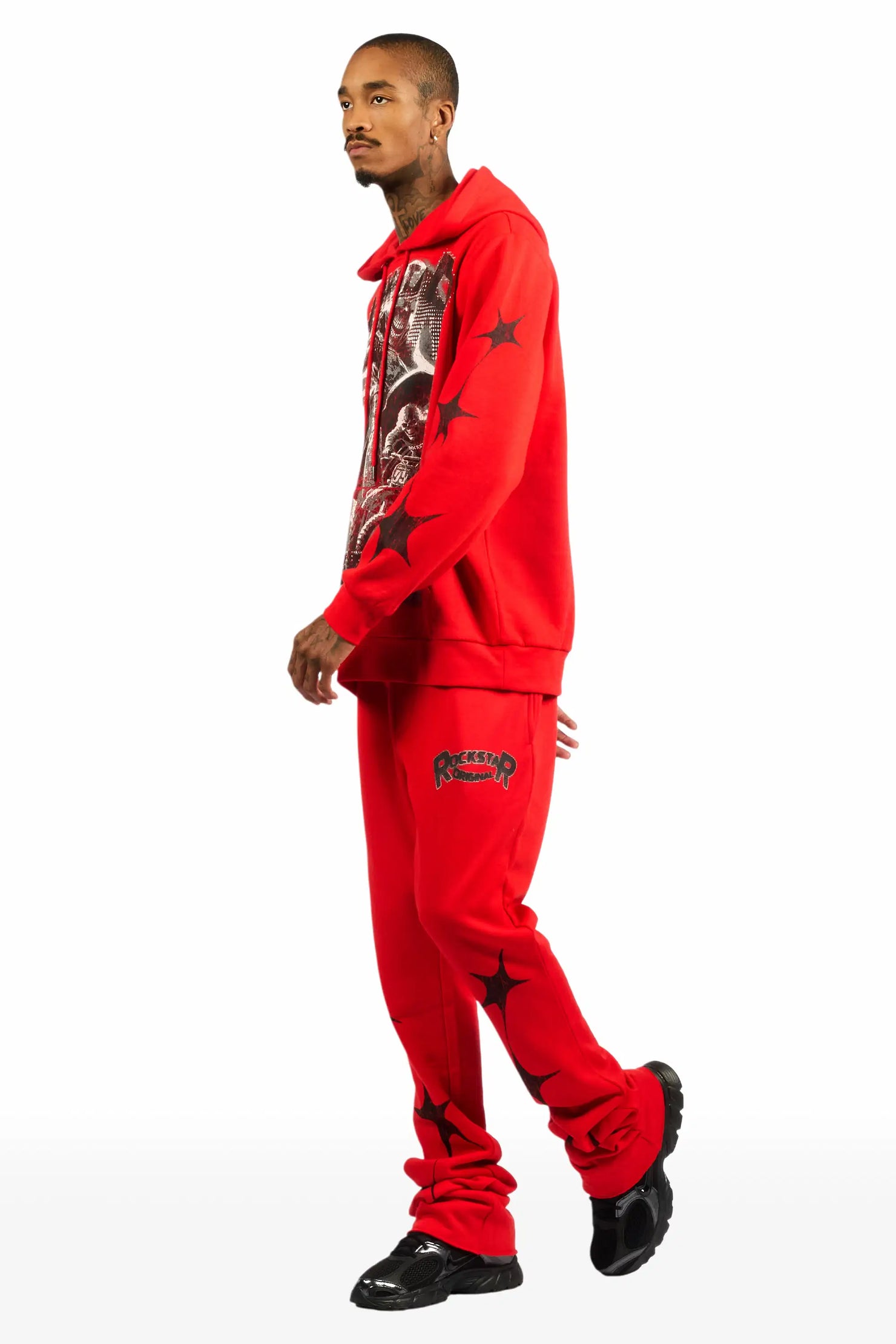 Trezno Red Hoodie/Stacked Pant Track Set