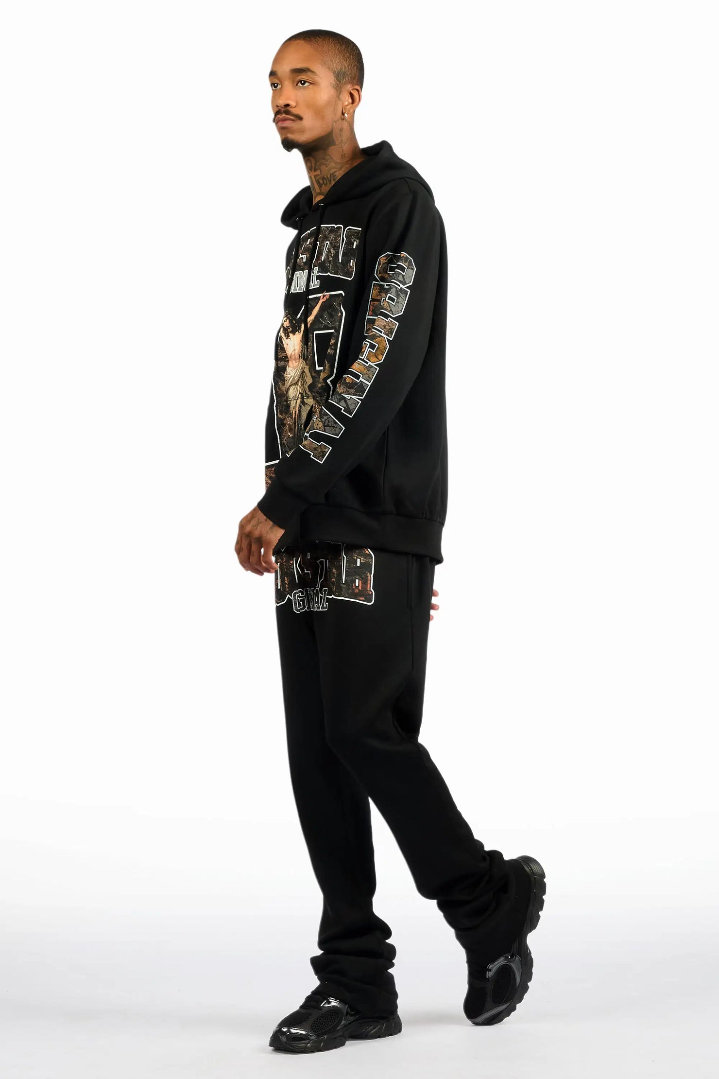Fields Black Hoodie/Stacked Pant Track Set