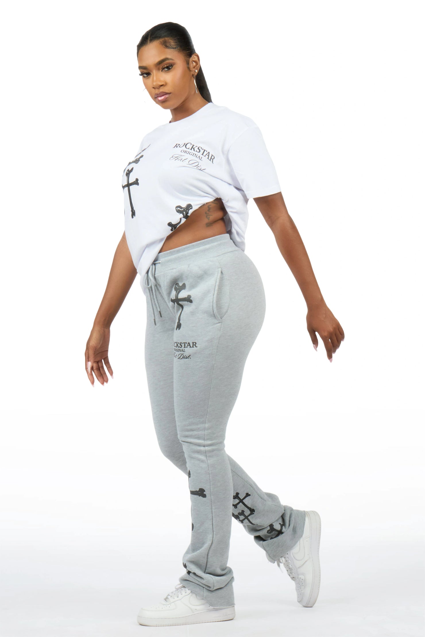 Quanzina White/Heather Grey T-Shirt Stacked Track Set