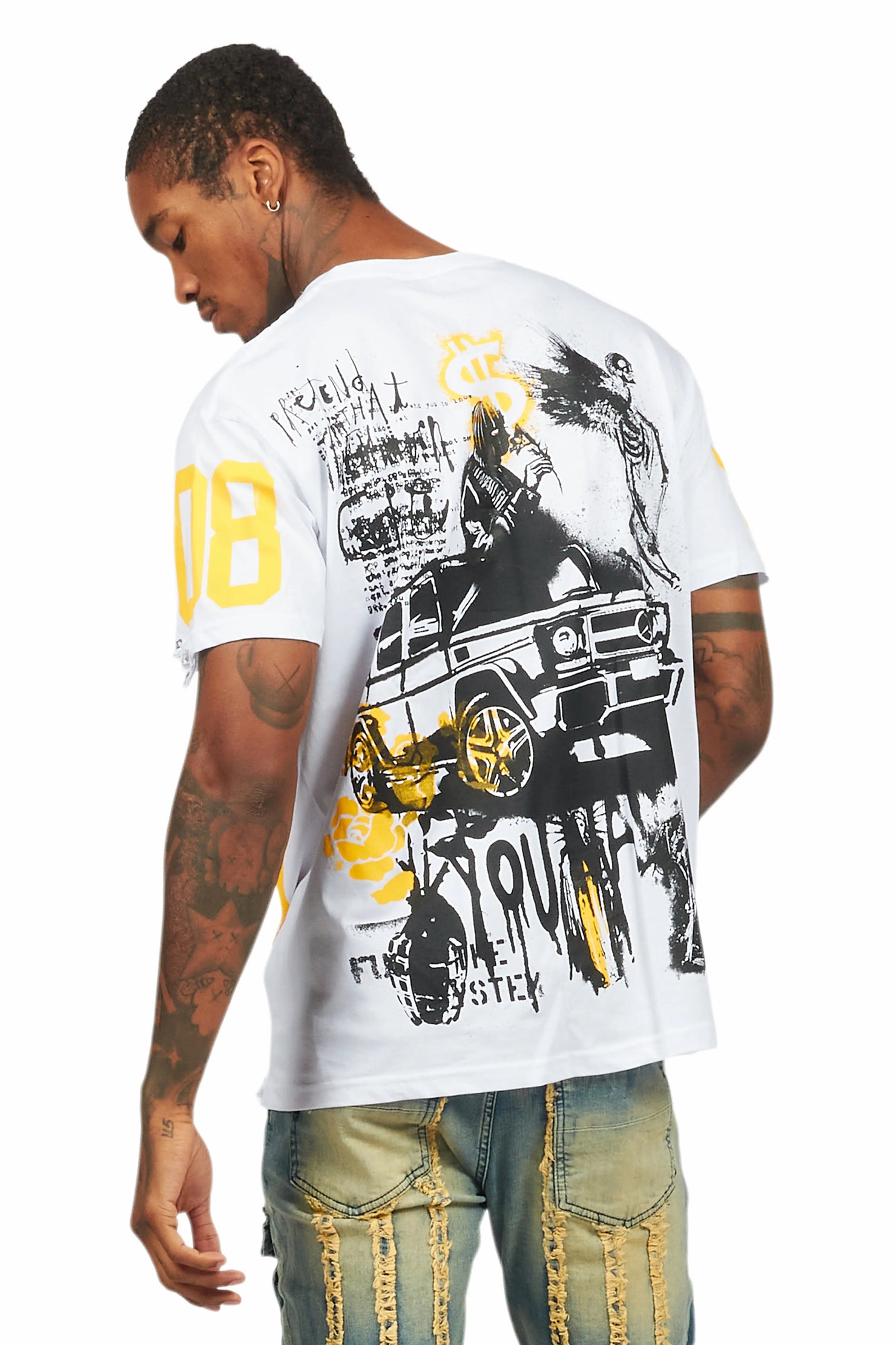 Grill White/Yellow Graphic Oversized T-Shirt