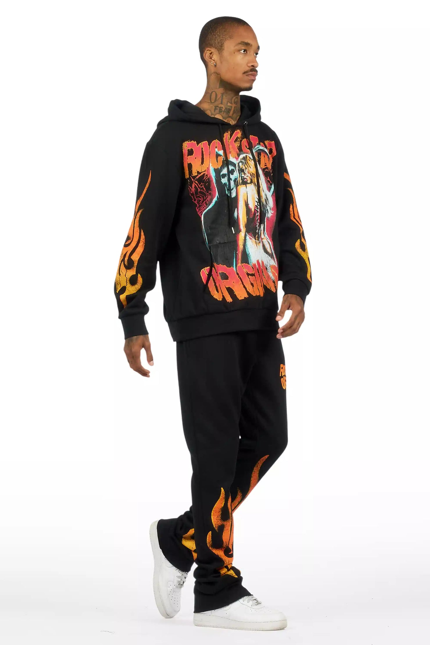 Zo Black Hoodie/Stacked Pant Track Set