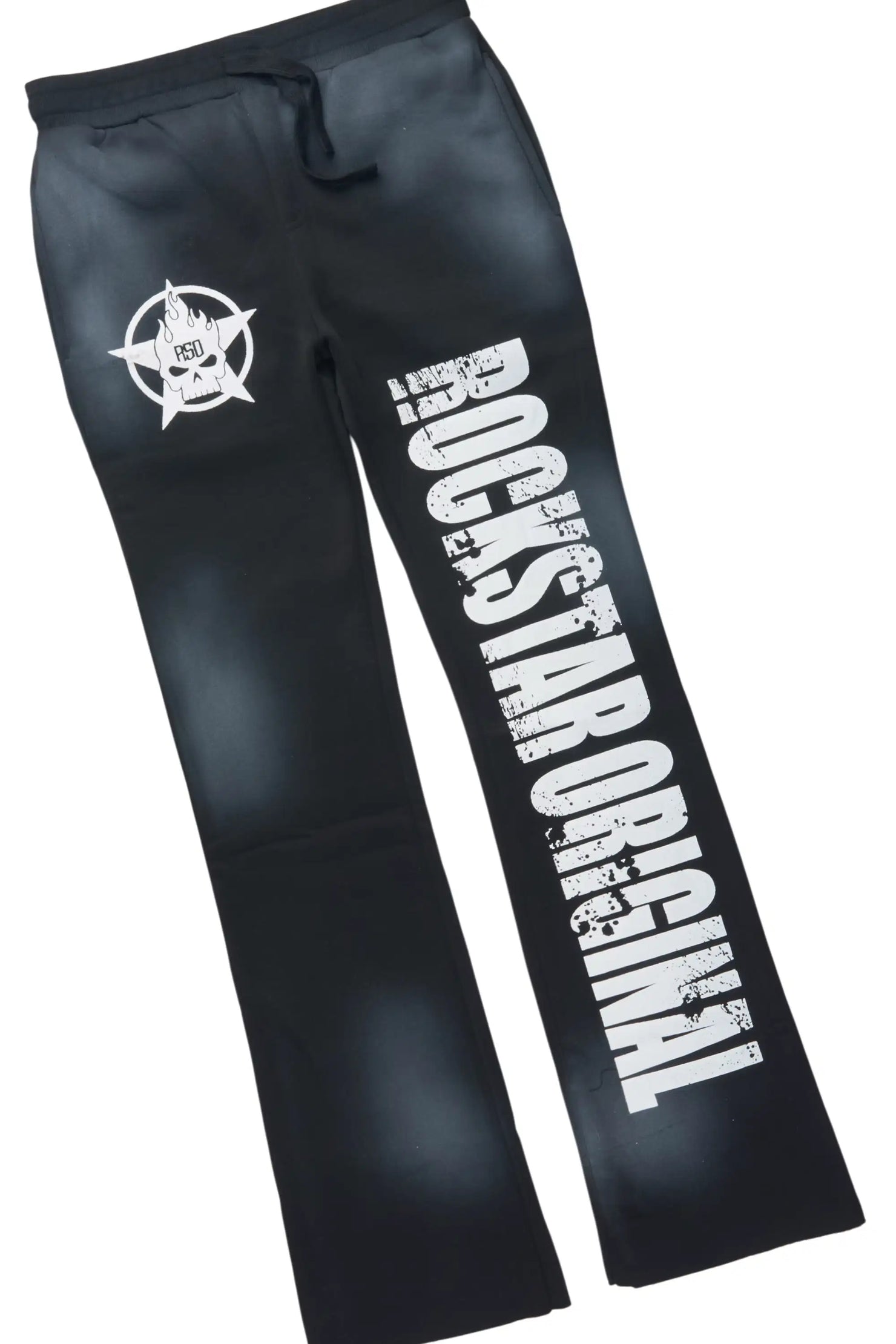 Boys Keve Black Hoodie Stacked Track Pant Set