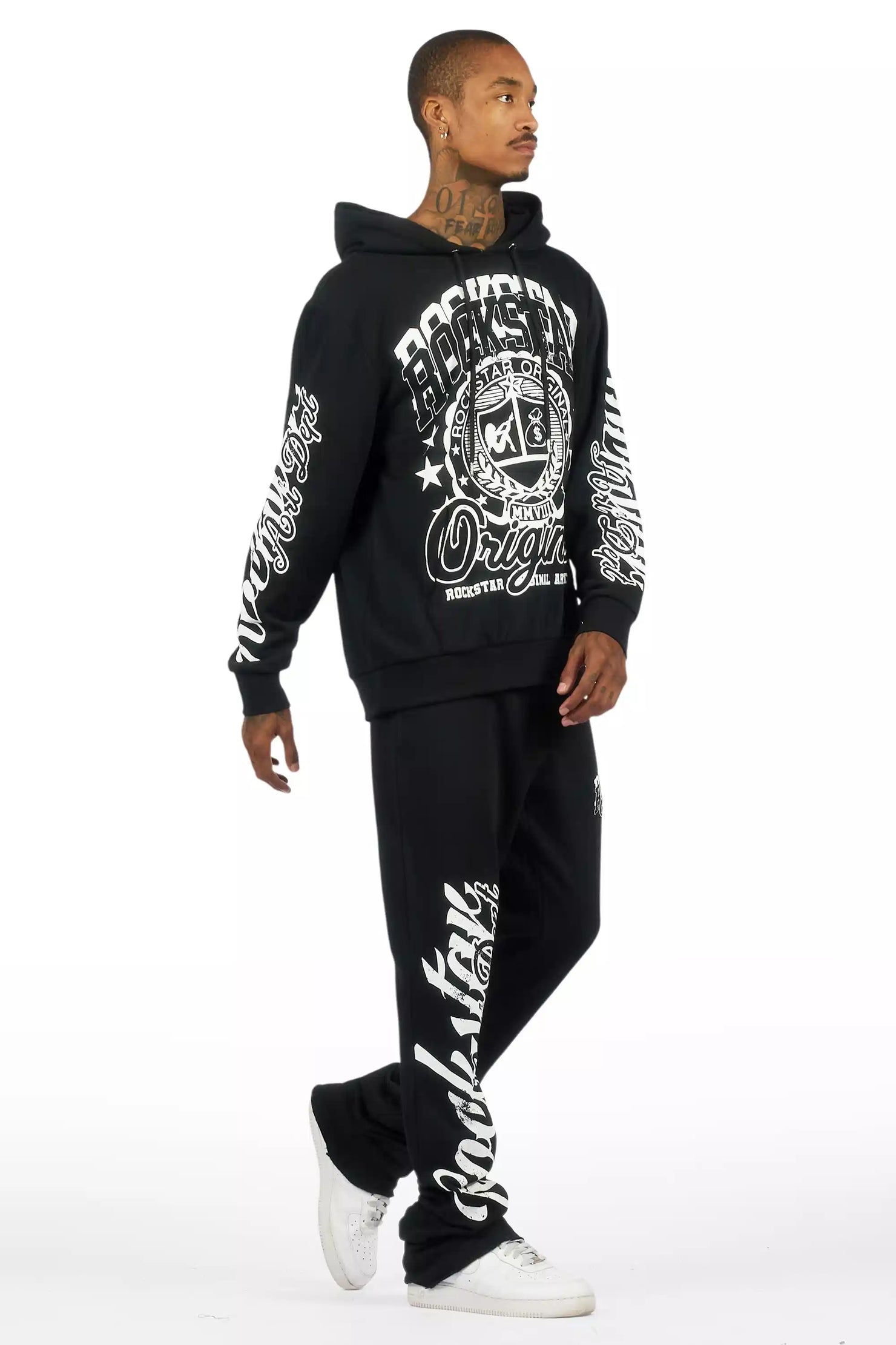 Blazon Black Hoodie/Stacked Pant Track Set
