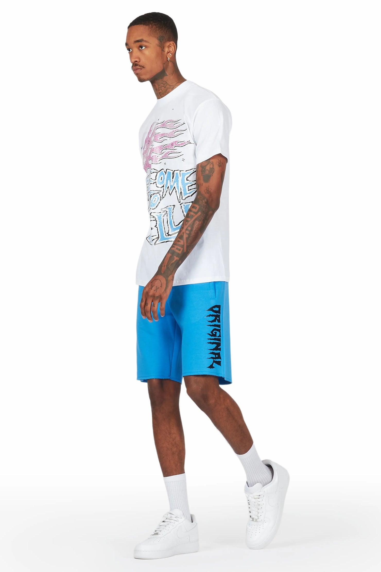Evan White/Blue T-Shirt Short Set