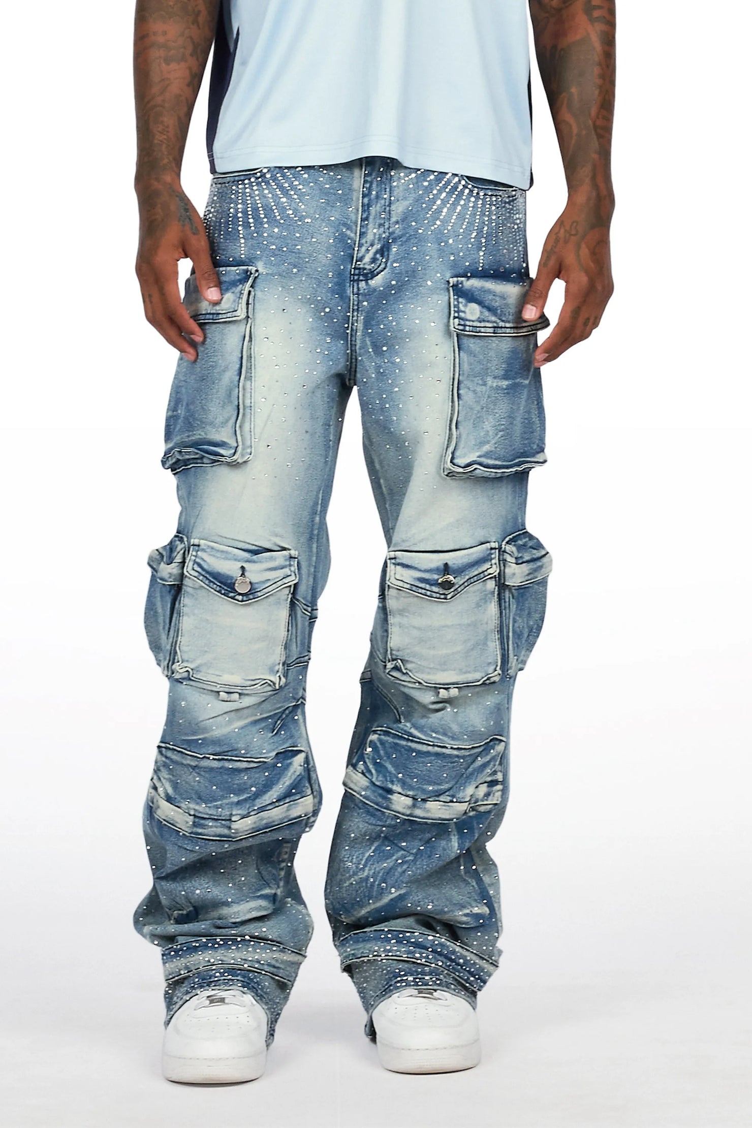 Keoni Light Blue Rhinestone Baggy Fit Jean