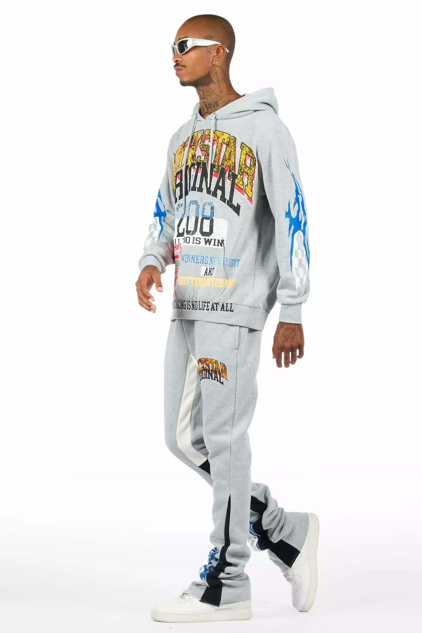 Colorful Race Heather Grey/Black Hoodie Stacked Track Set