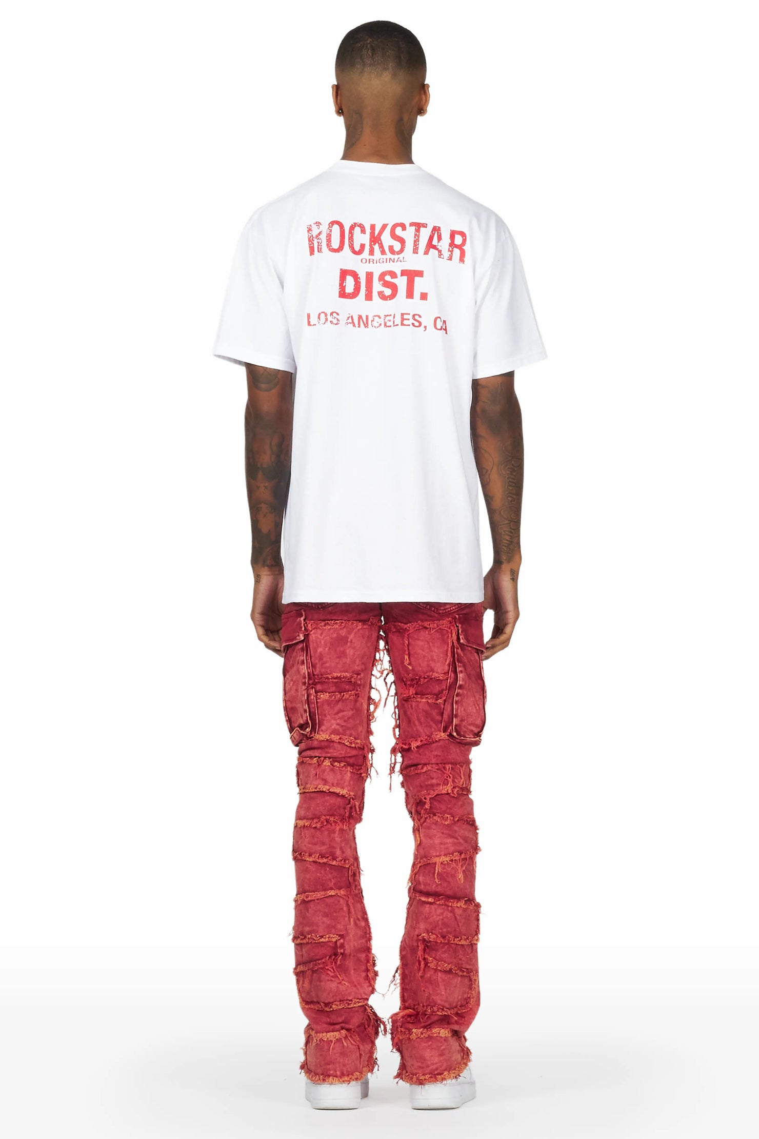 Slater Red Stacked Flare Jean