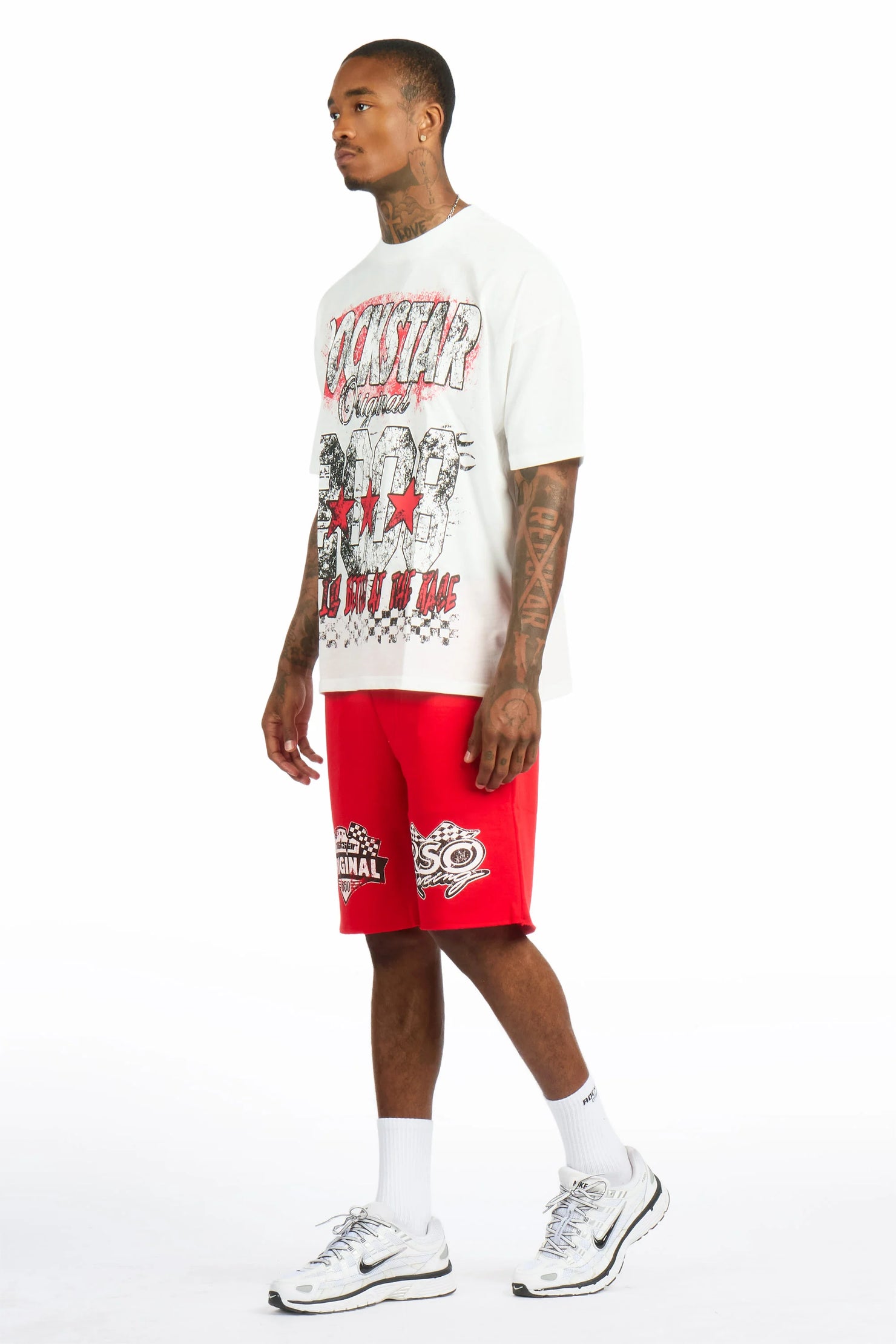 Racing Grung White/Red Graphic T-Shirt Short Set