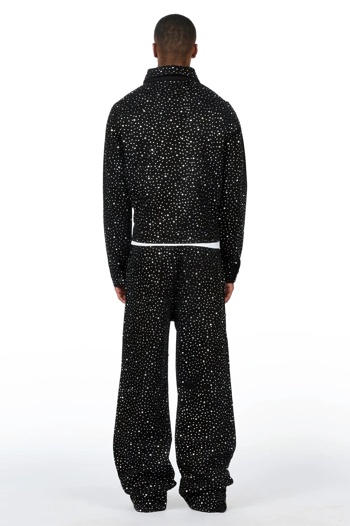 Discolite Black Rhinestone Denim Jacket/Baggy Jean Set