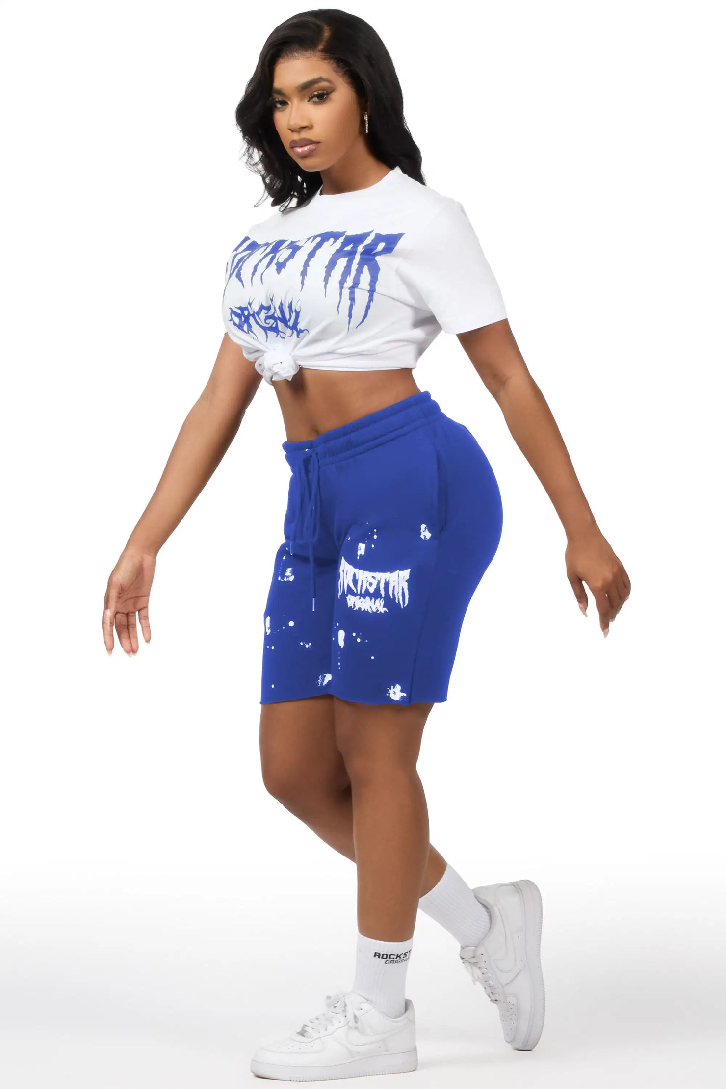 Dayasia White/Royal Blue T-Shirt Short Set