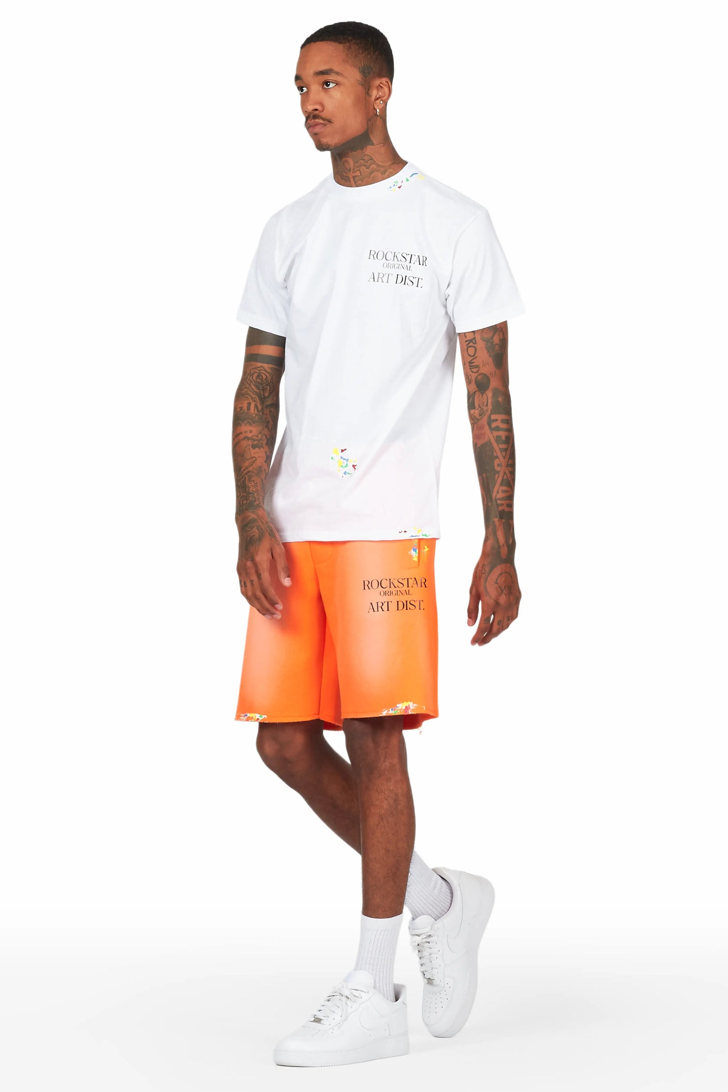 Rockstar Art Dist. White/Orange T-Shirt Short Set