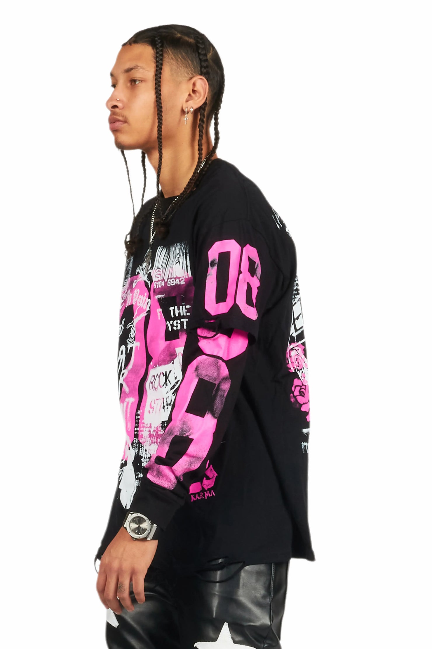 Grill Black/Pink Double Layer Long Sleeve Graphic T-Shirt