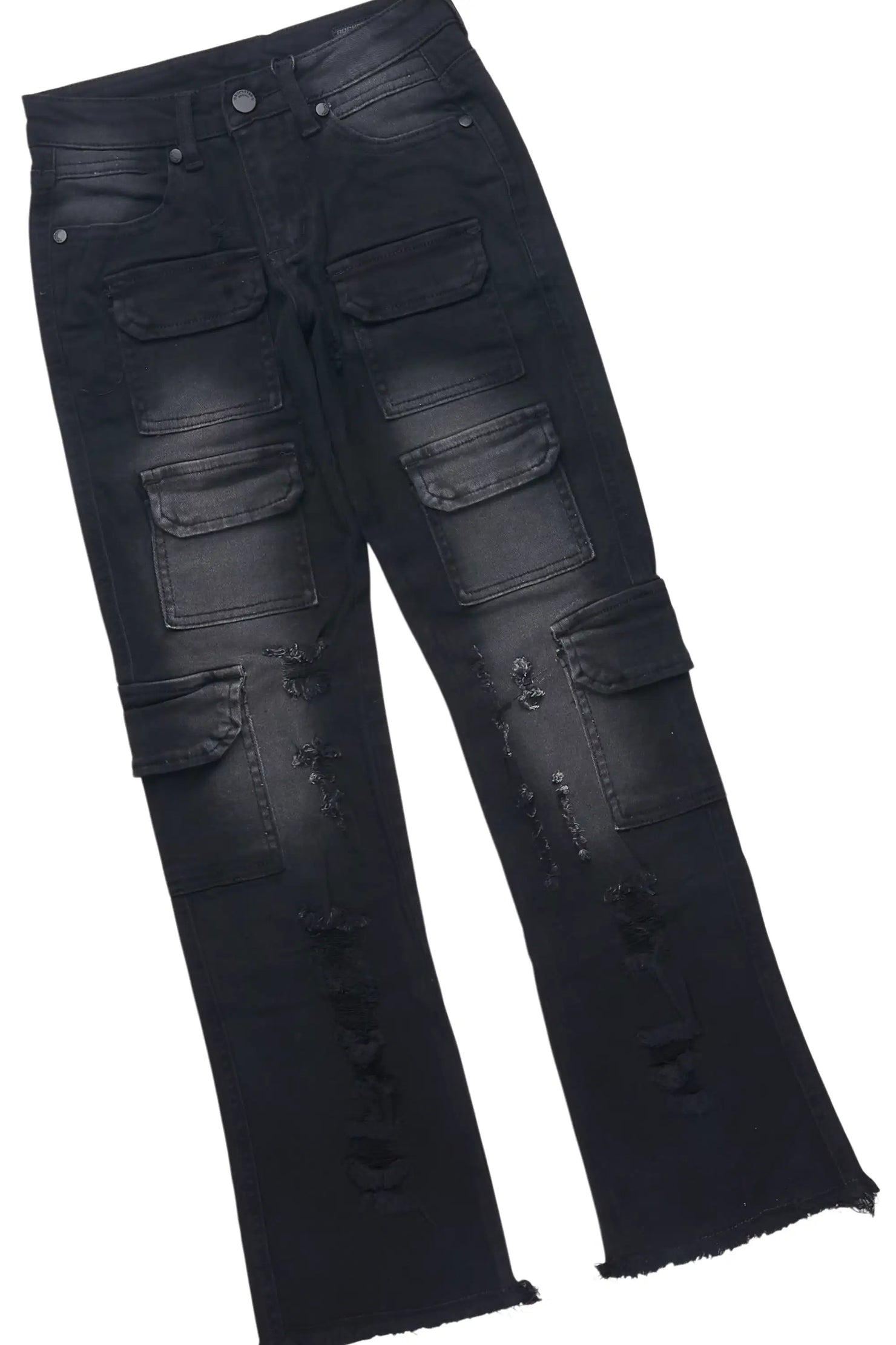 Boys Beau Black Hoodie & Kade Black Stacked Jean Set