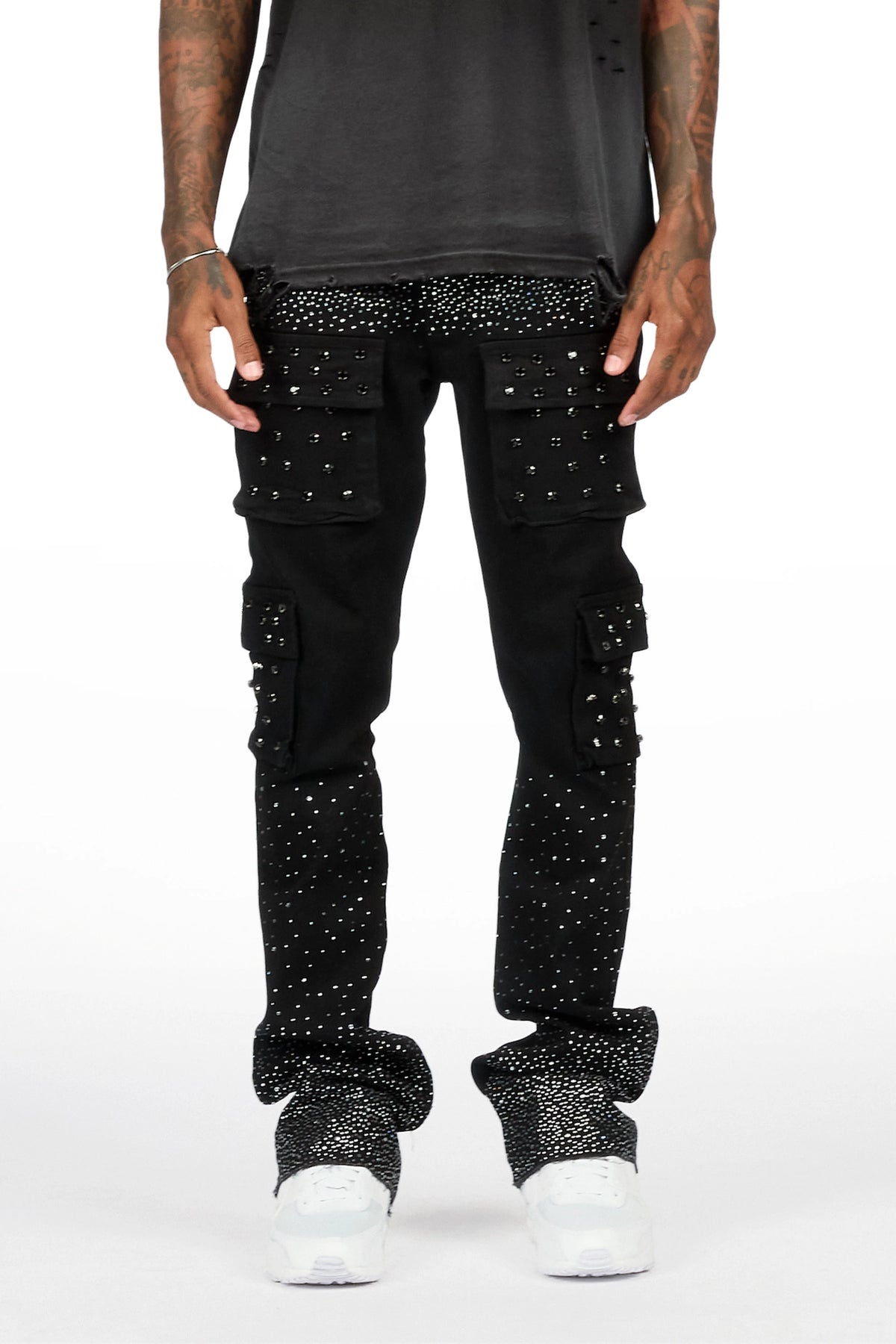 Arman Jet Black Rhinestone Stacked Fit Jean