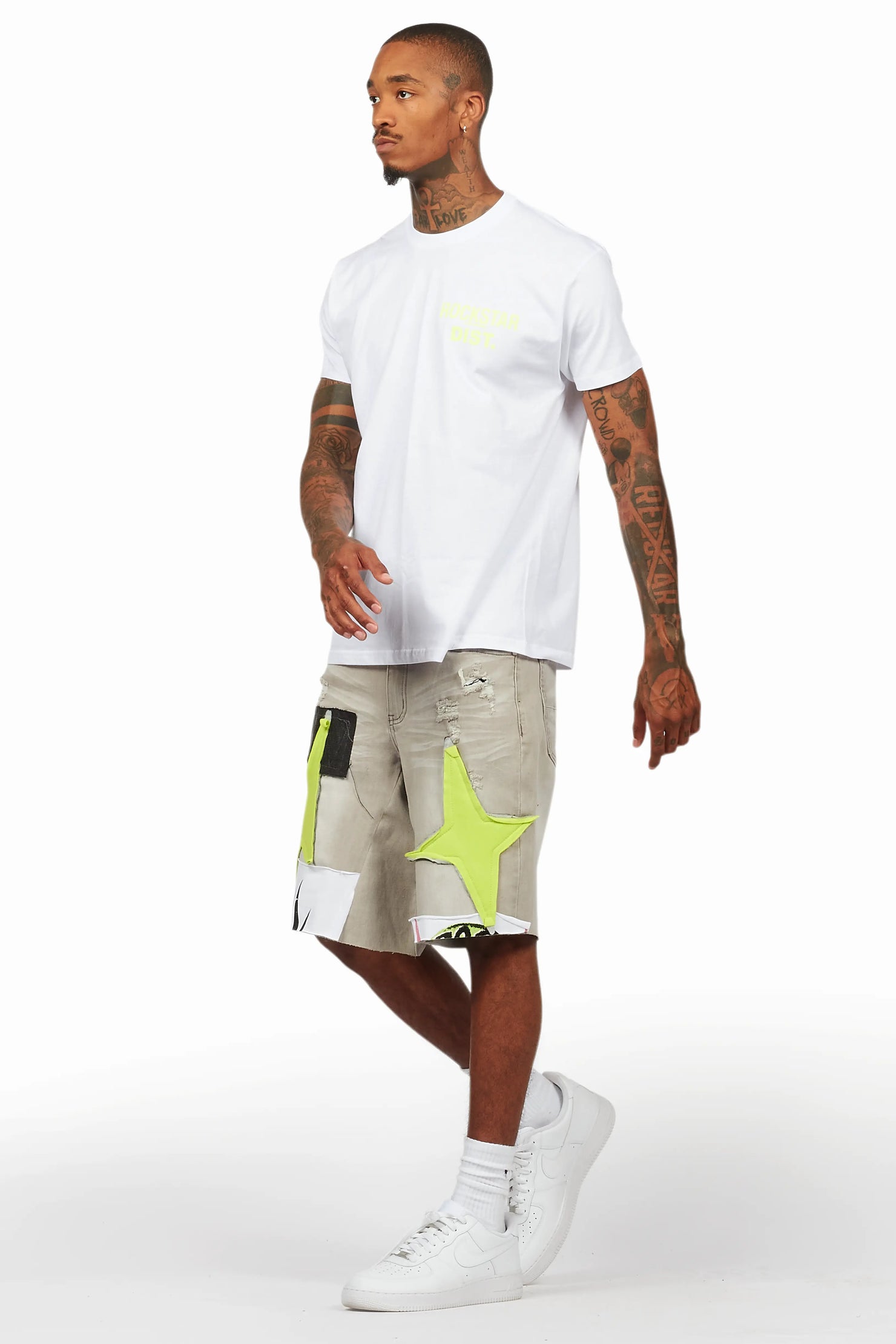 Butch White/Green T-Shirt/Denim Short Set