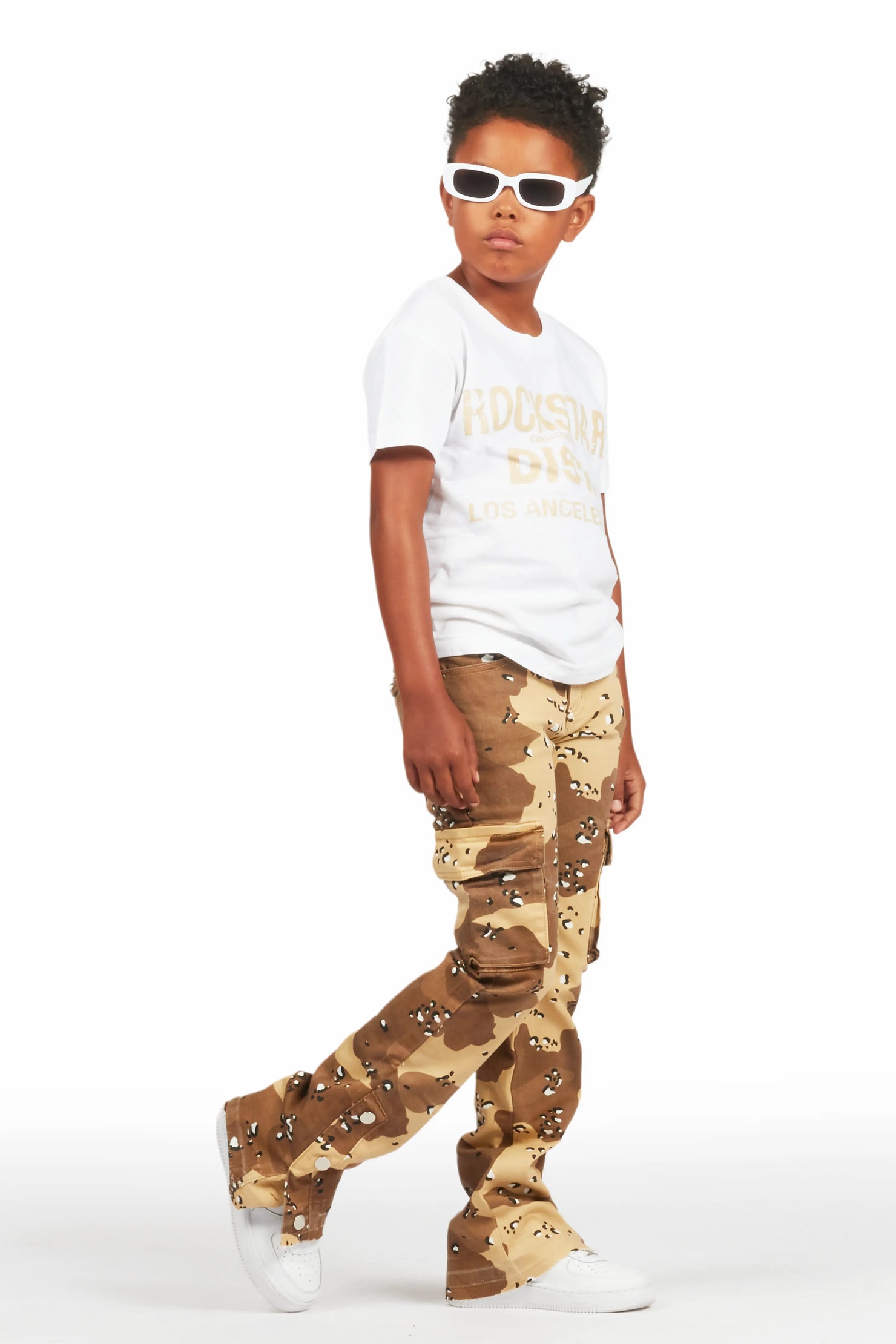 Boys Waage Desert Camo Stacked Flare Cargo Jean