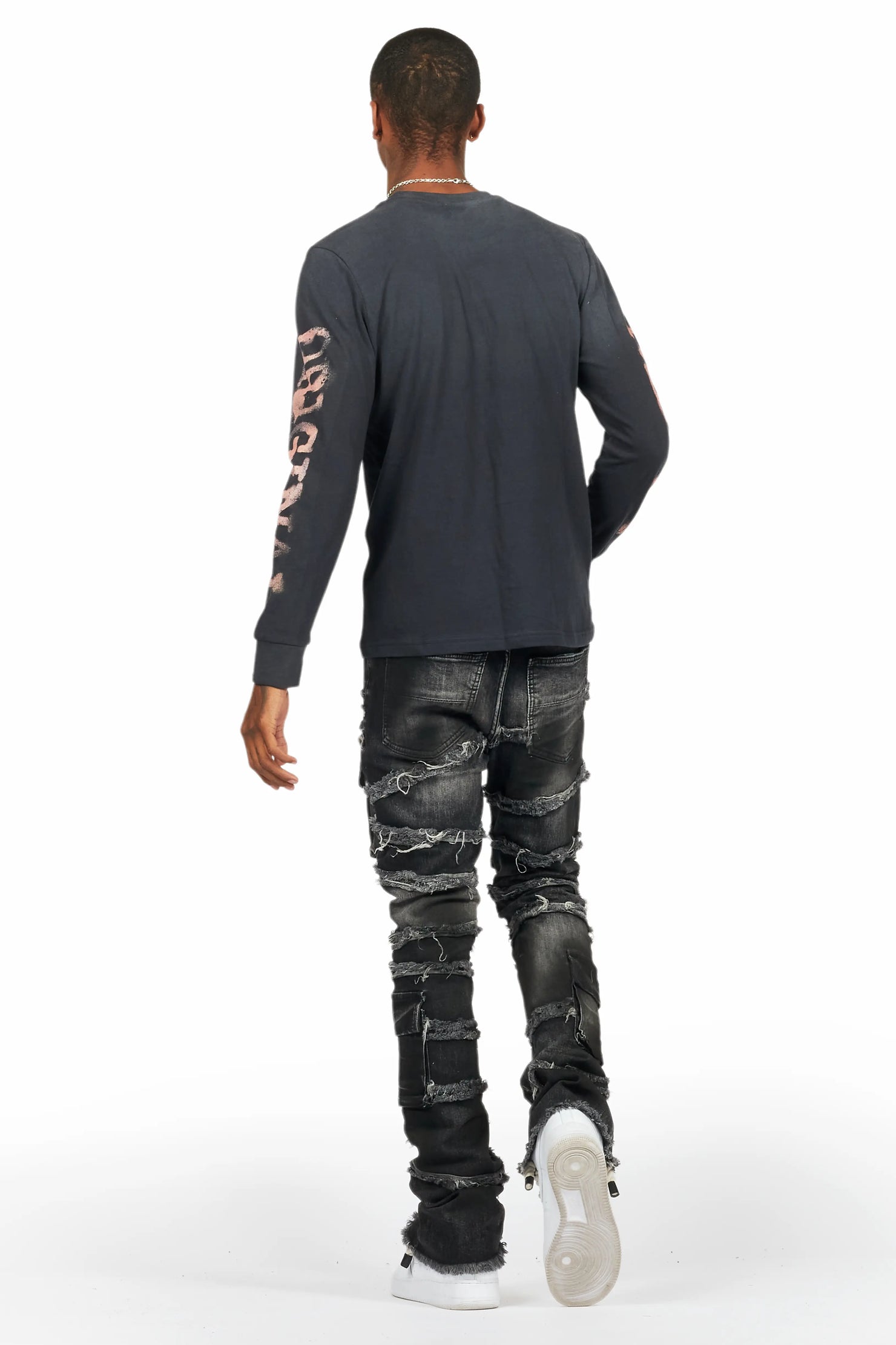 Yves Black Stacked Flare Cargo Jean