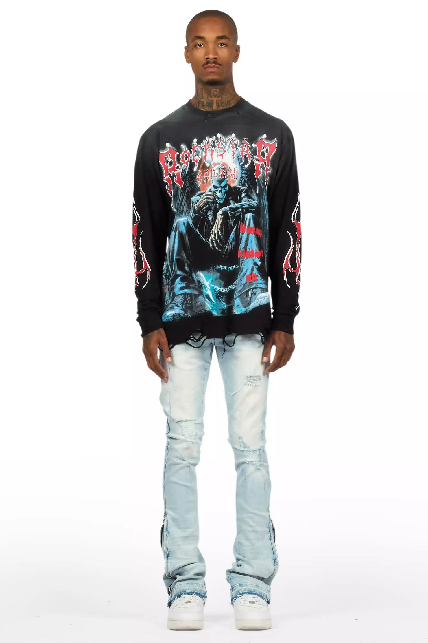 Jaymes Light Blue Stacked Flare Jean