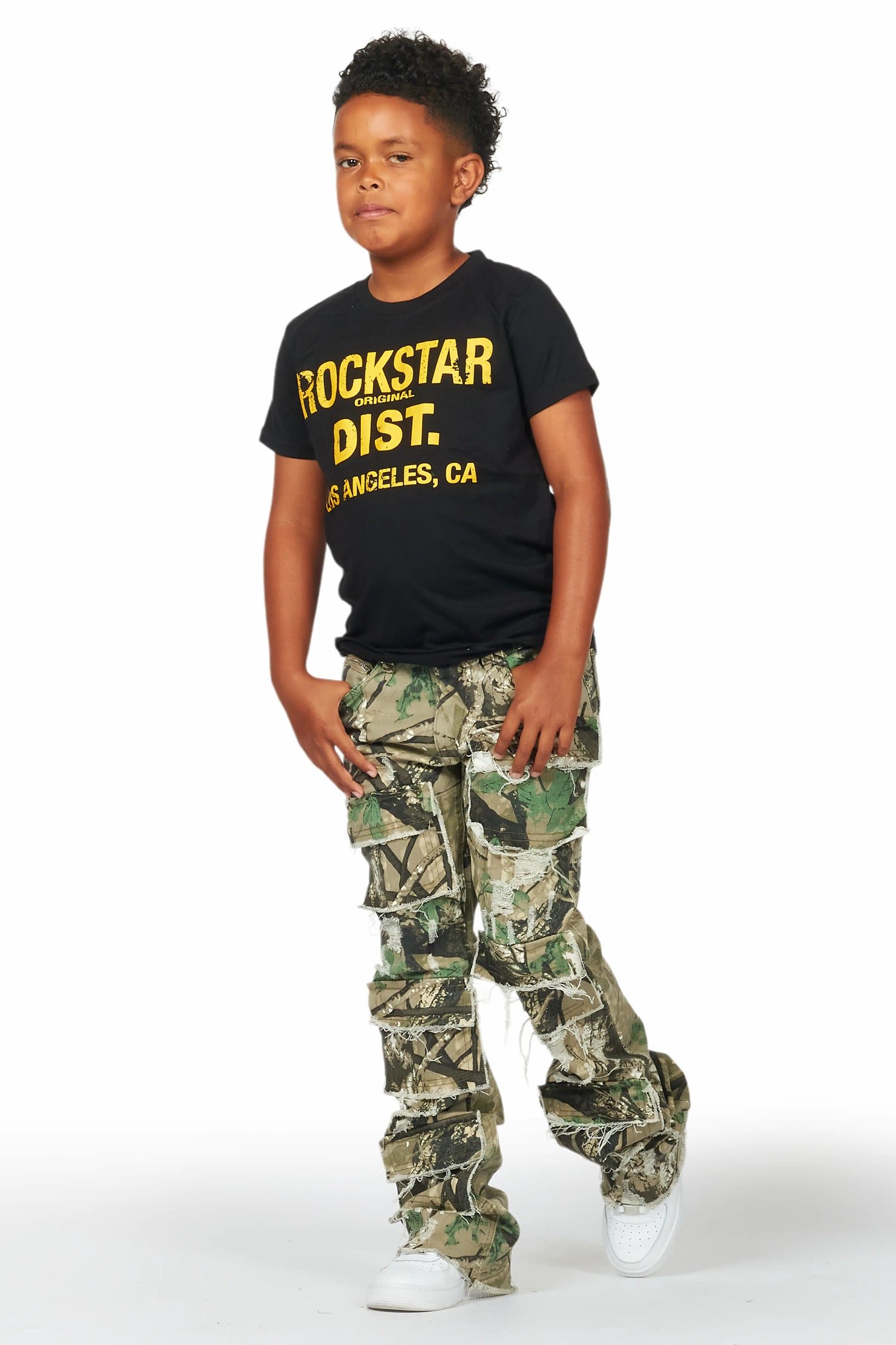 Boys Petrus Tree Camo Stacked Flare Jean