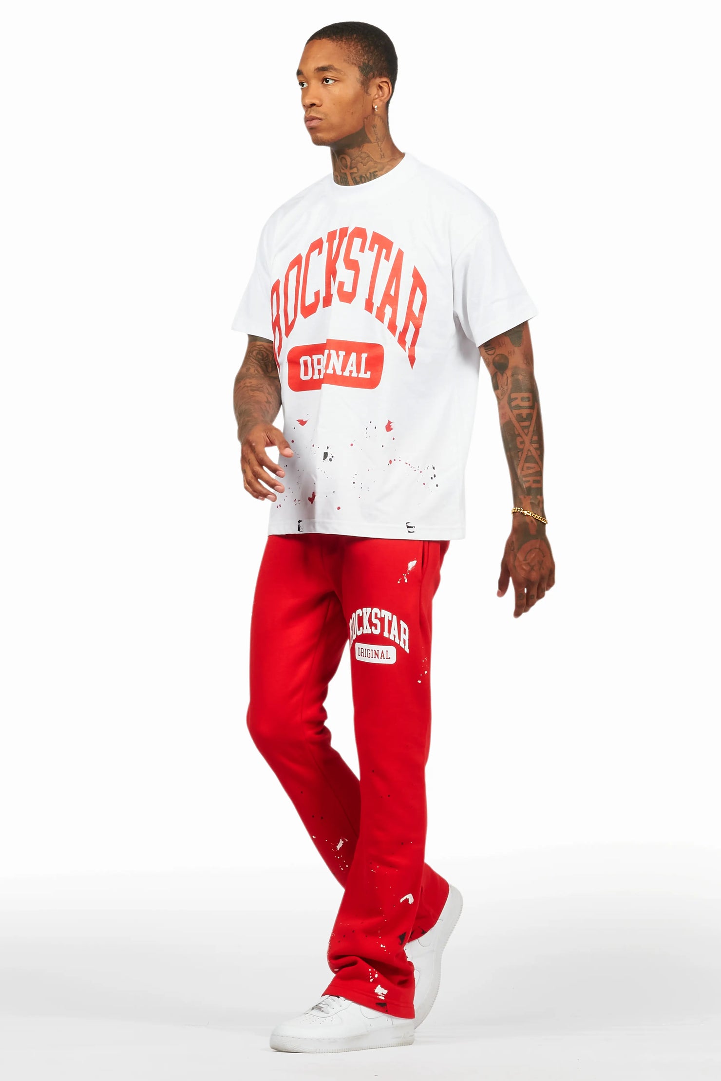 Rainer White/Red T-Shirt/Stacked Track Pant Set