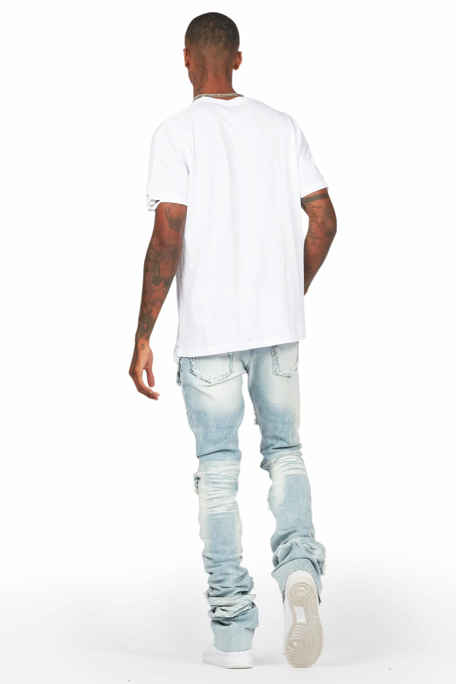 Bloke White/Blue T-Shirt/Super Stacked Flare Jean Bundle