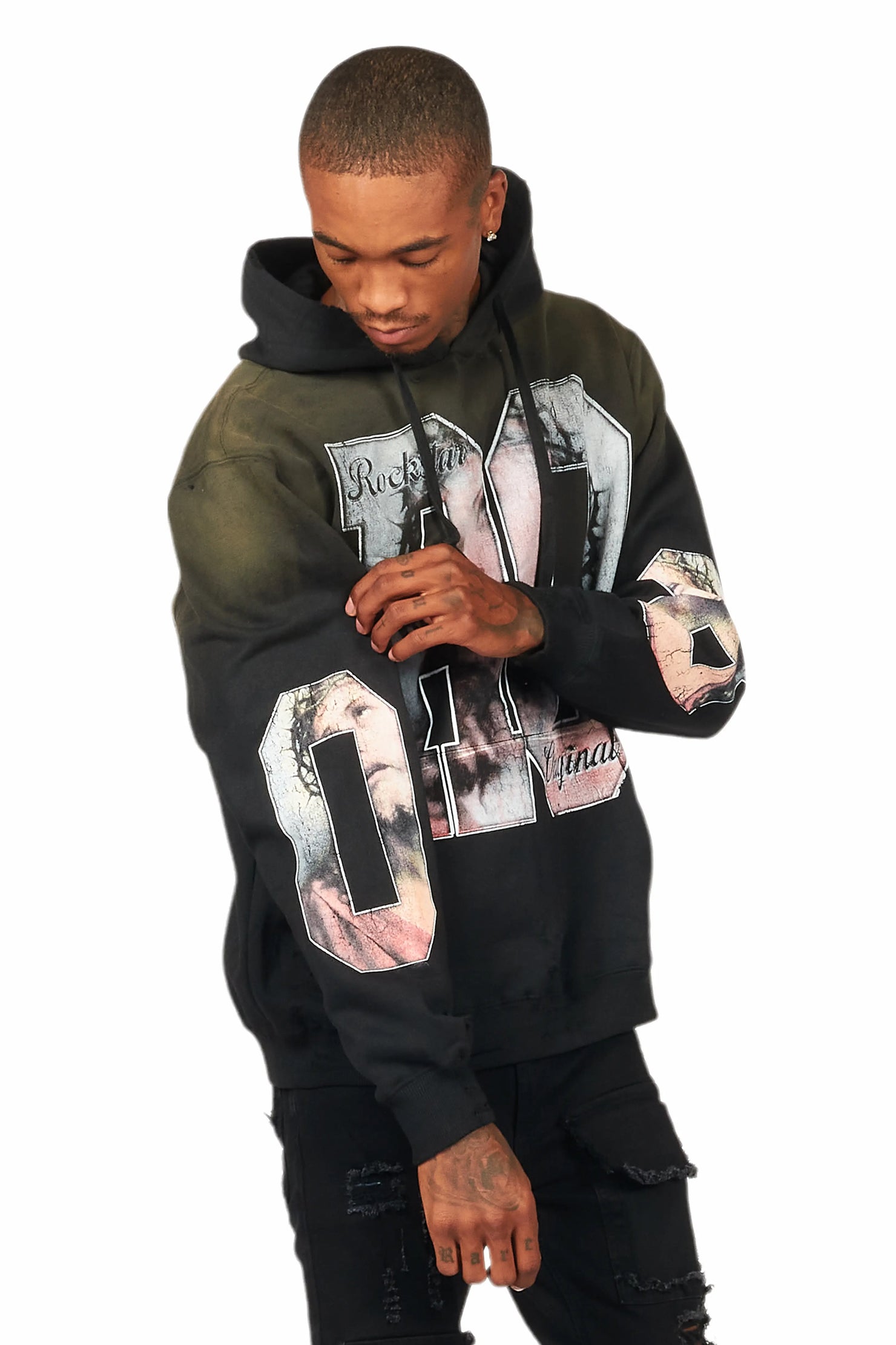 Lainer Black Graphic Distressed Hoodie