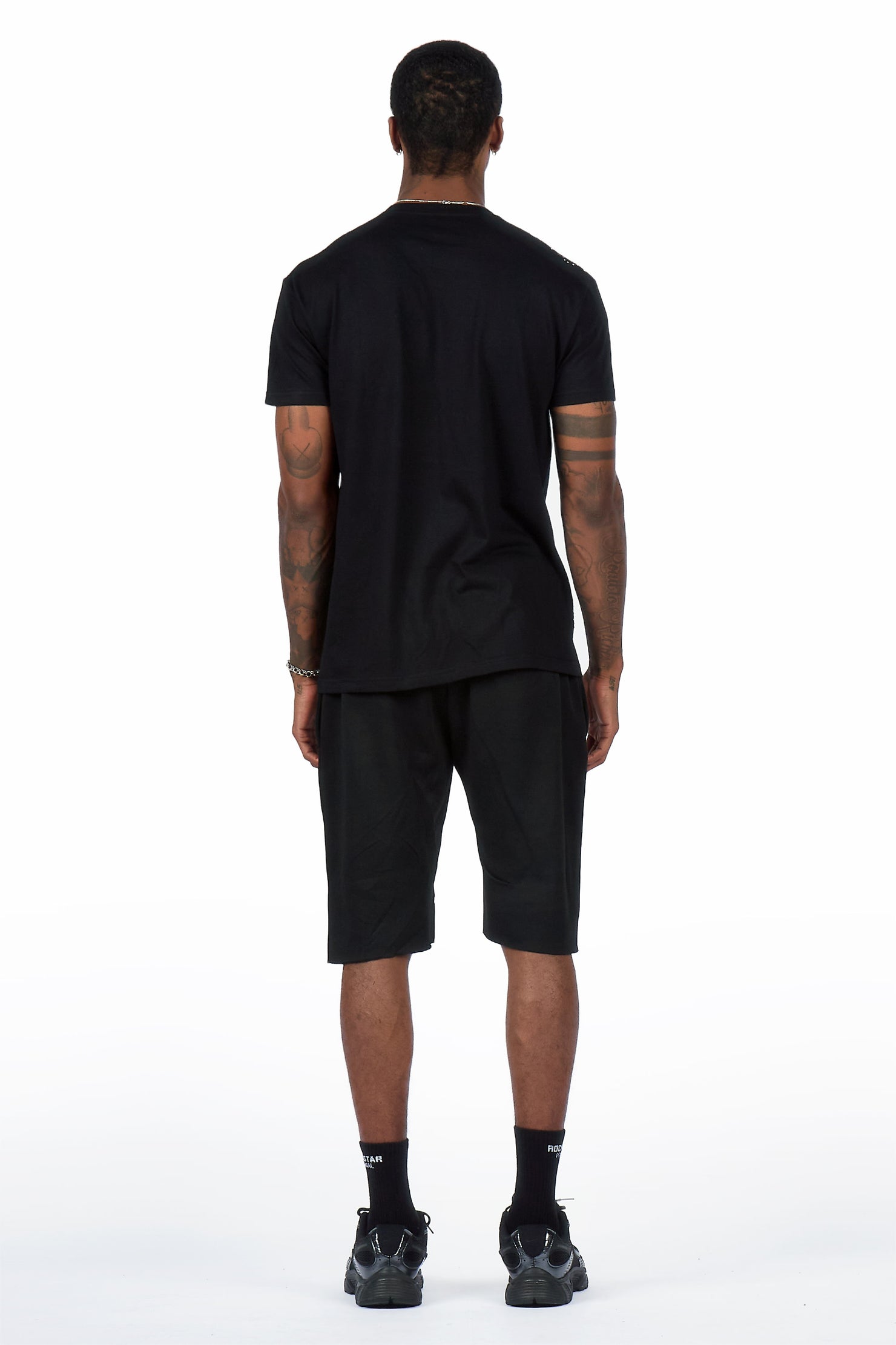 Malykz Black/Black Rhinestone T-Shirt/Short Set