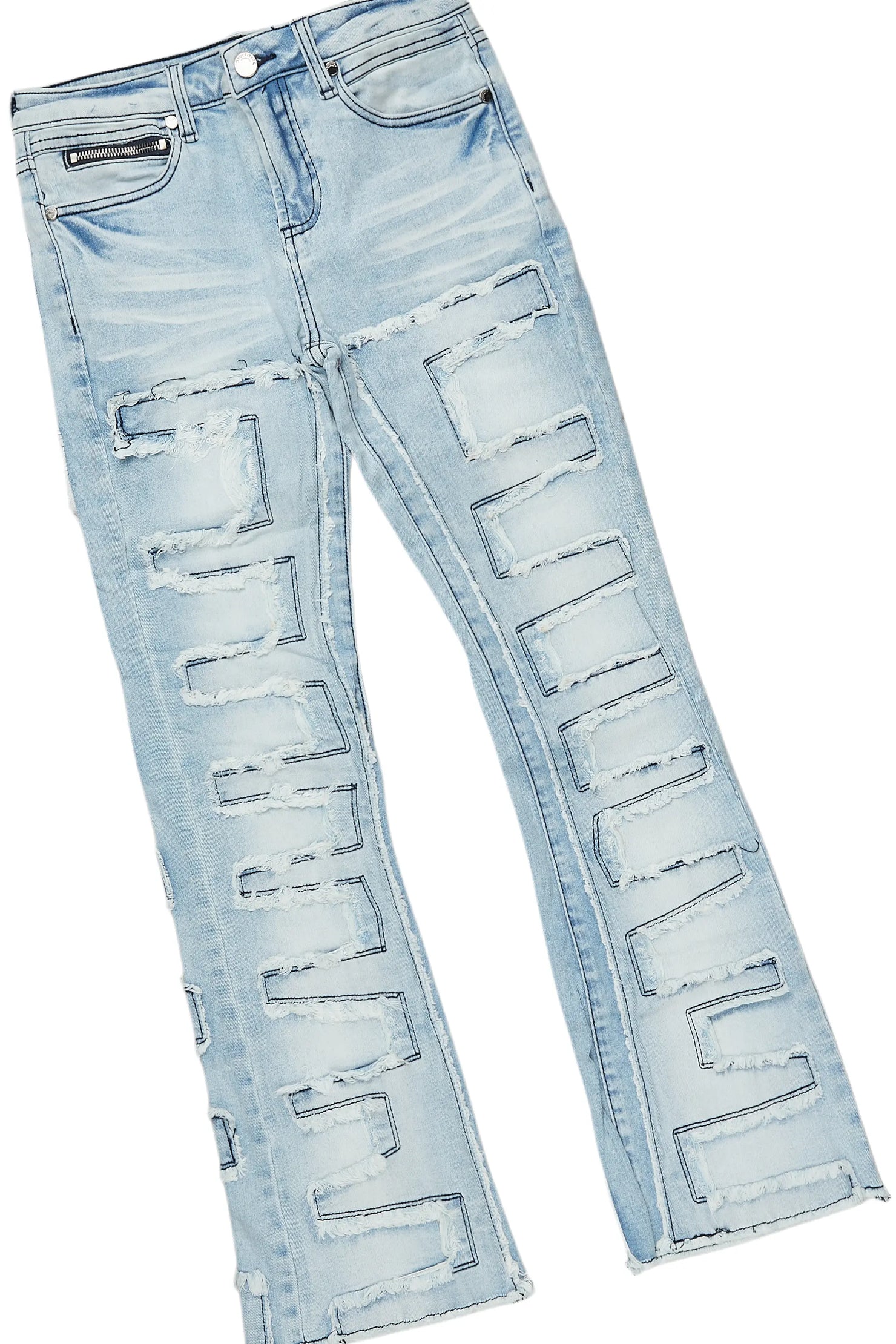 Boys Beau Red/Blue Hoodie/Stacked Flare Jean Set