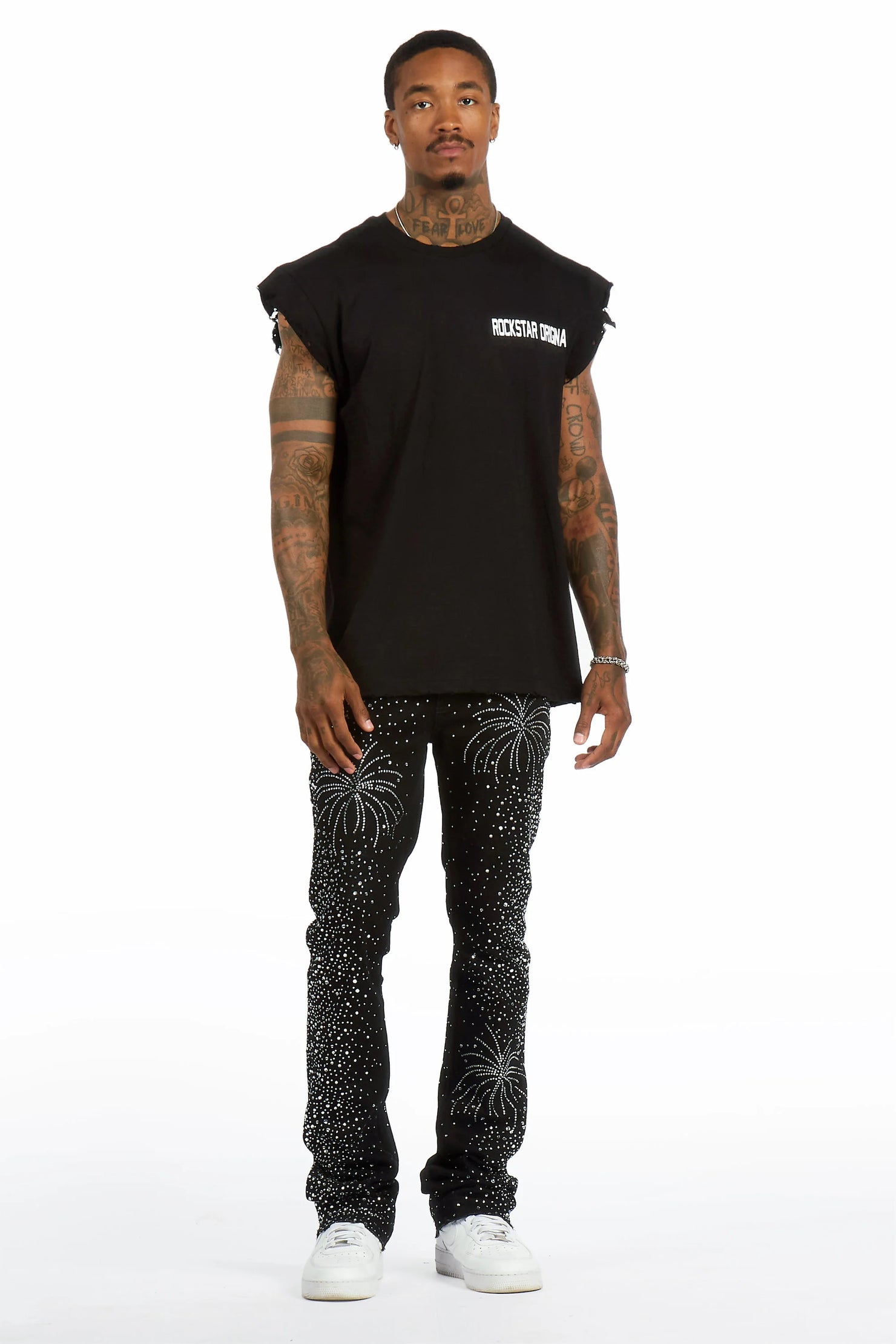 Raiden Black Rhinestone Stacked Fit Jean