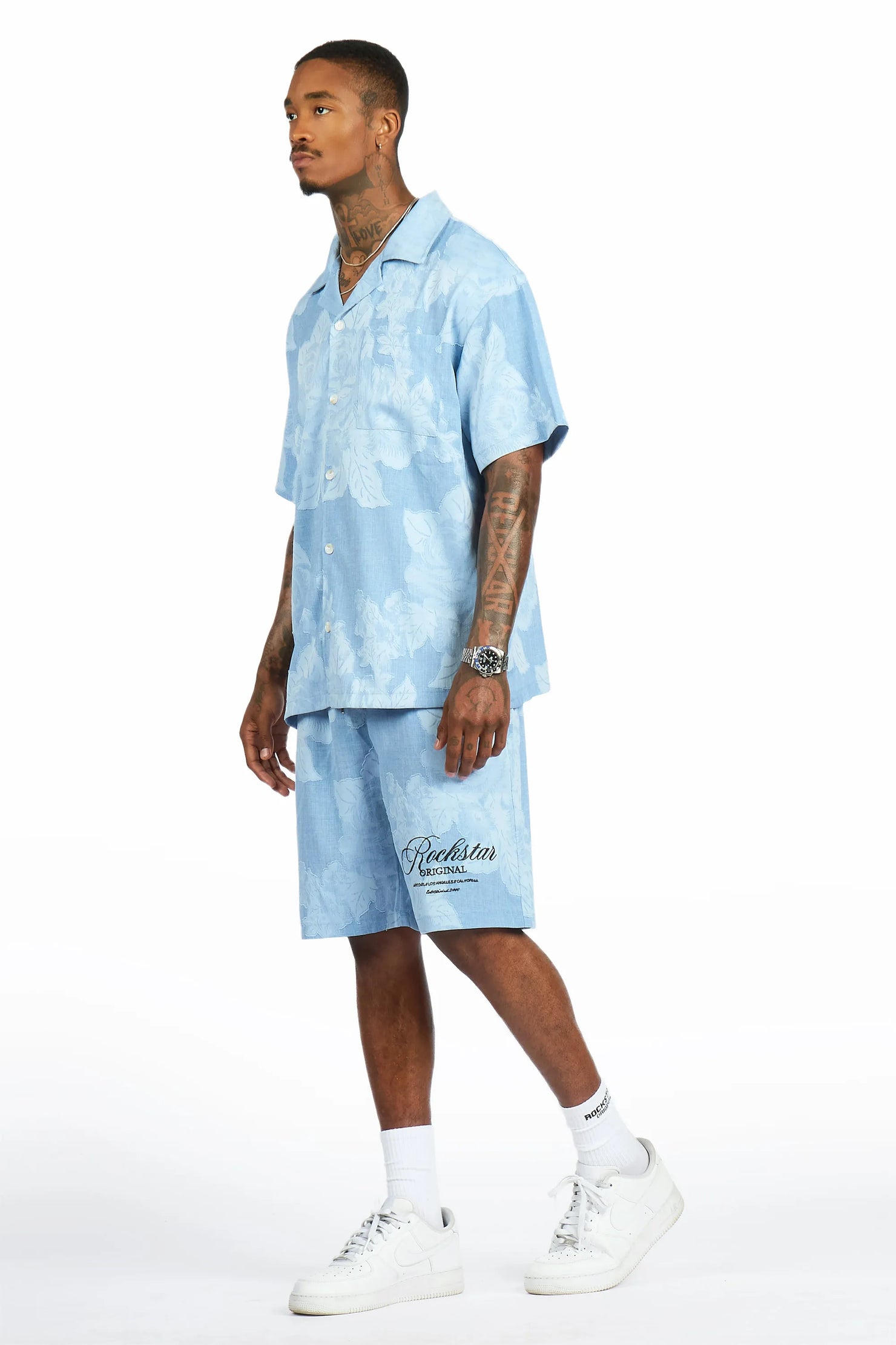 Frost Blue Button Down Shirt/Short Set