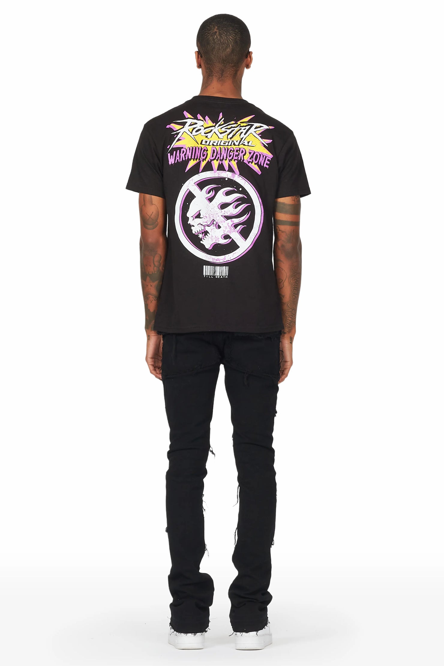 Yadid Black Stacked Flare Jean