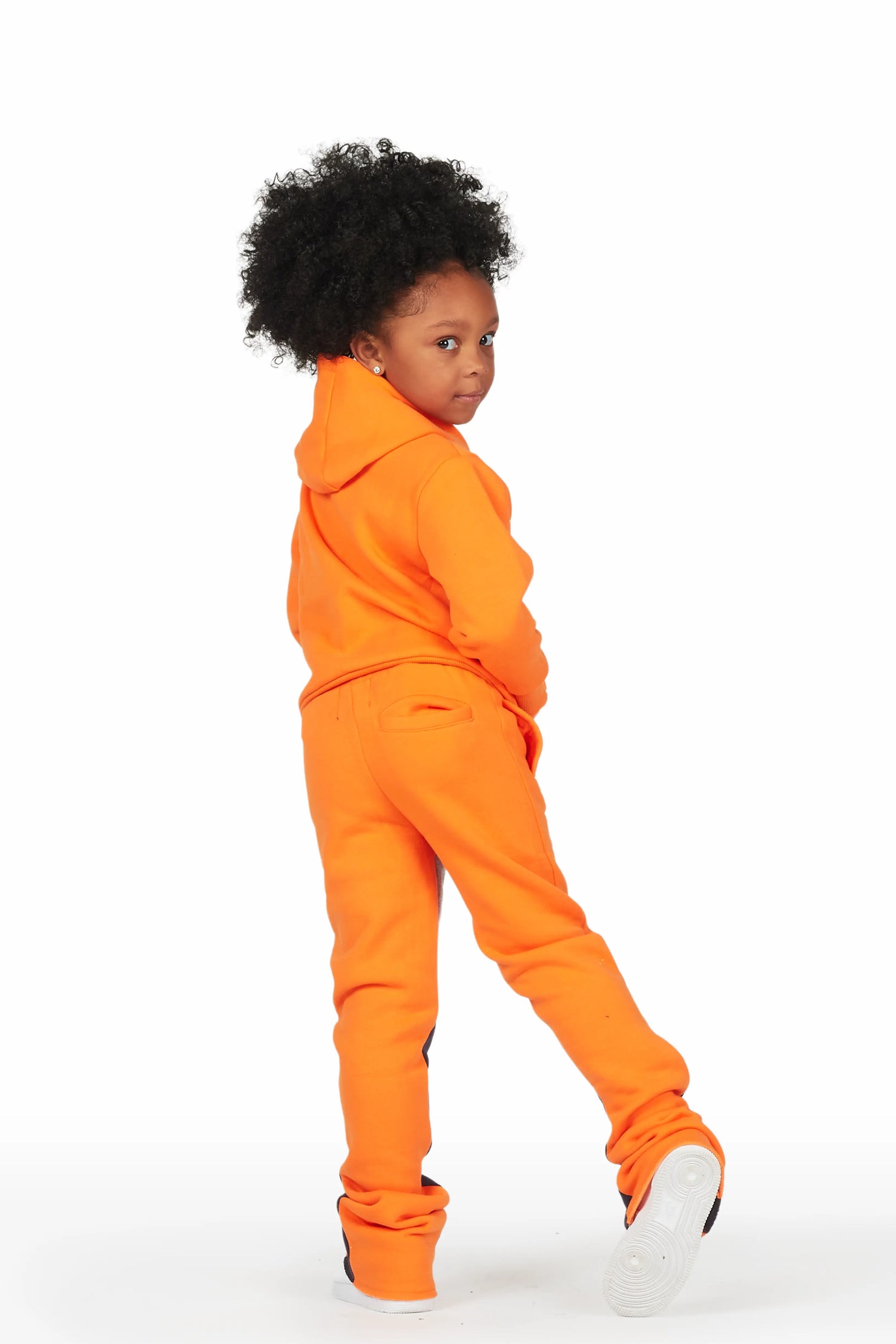 Girls Artie Orange Hoodie Super Stacked Flare Track Set