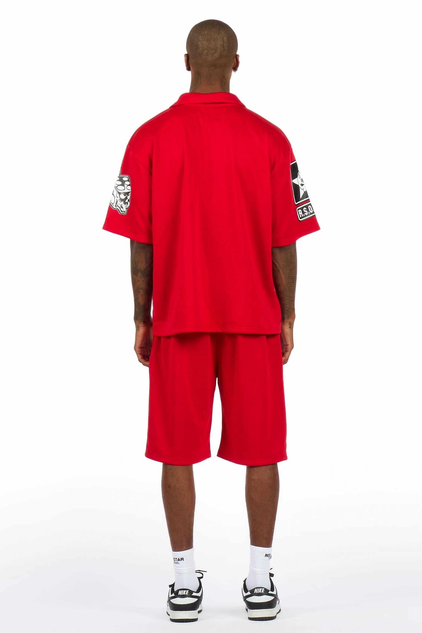 Vidar Red Button Down T-Shirt/Short Set