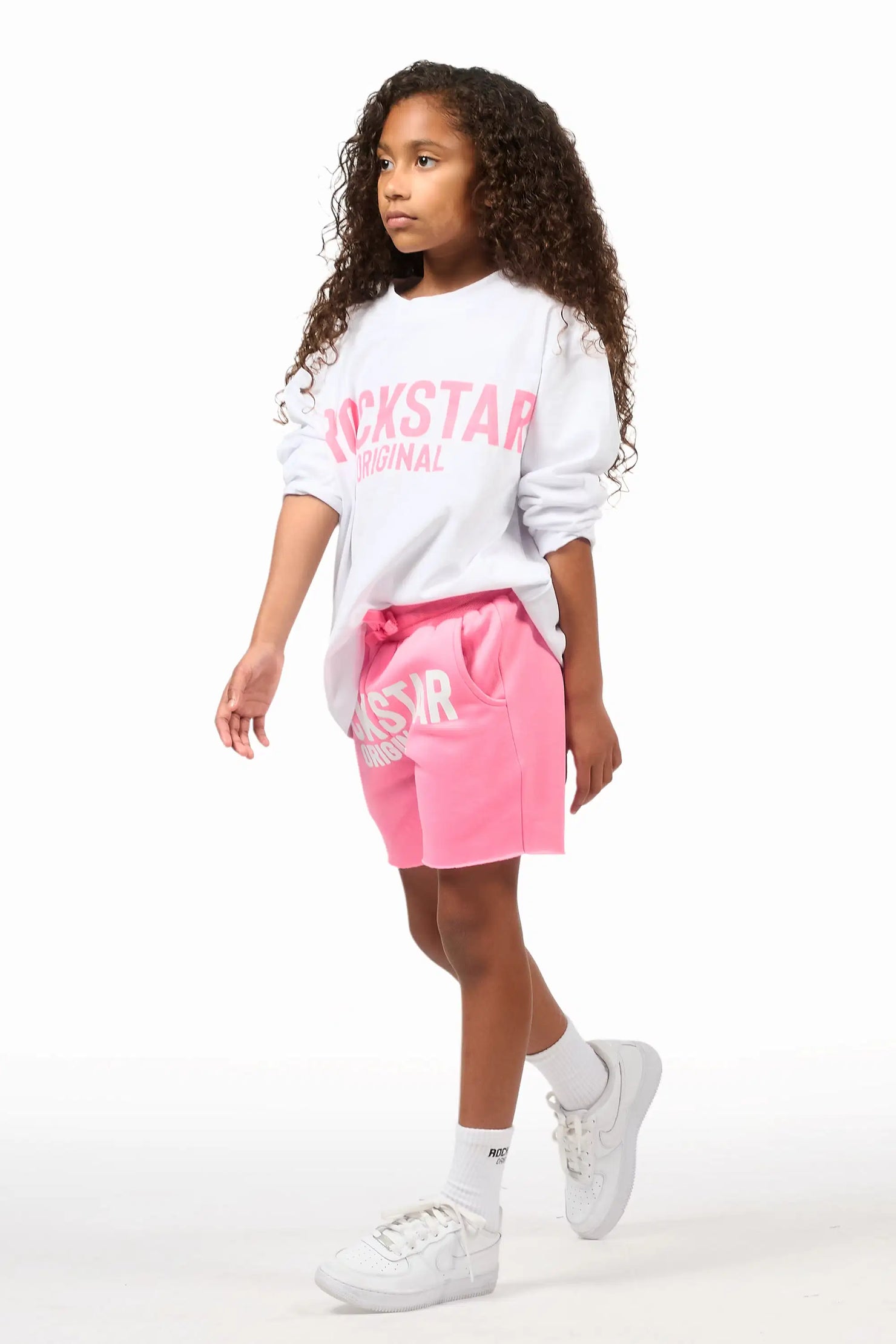 Girls Mikassa 2.0 White/Pink L/S T-Shirt Short Set