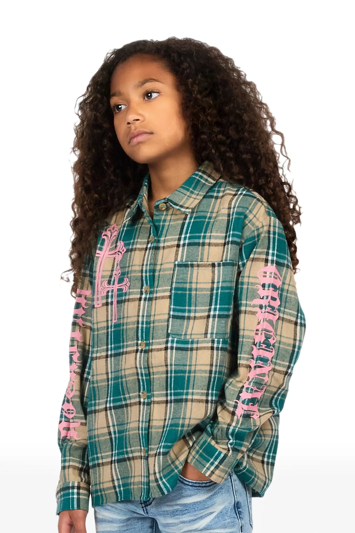 Girls Helder Green Flannel Shirt