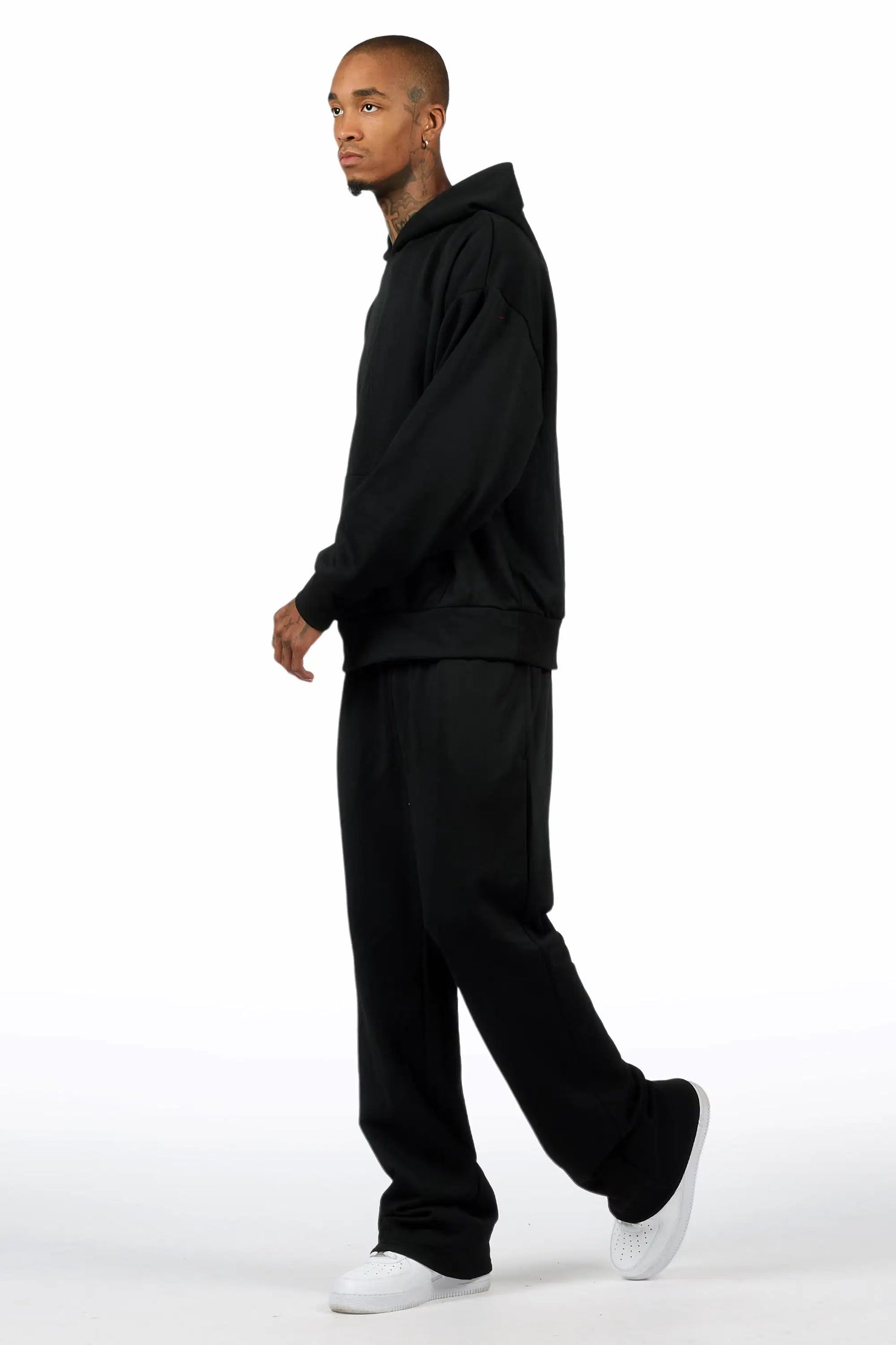 Basic Black Hoodie Relaxed Track Set