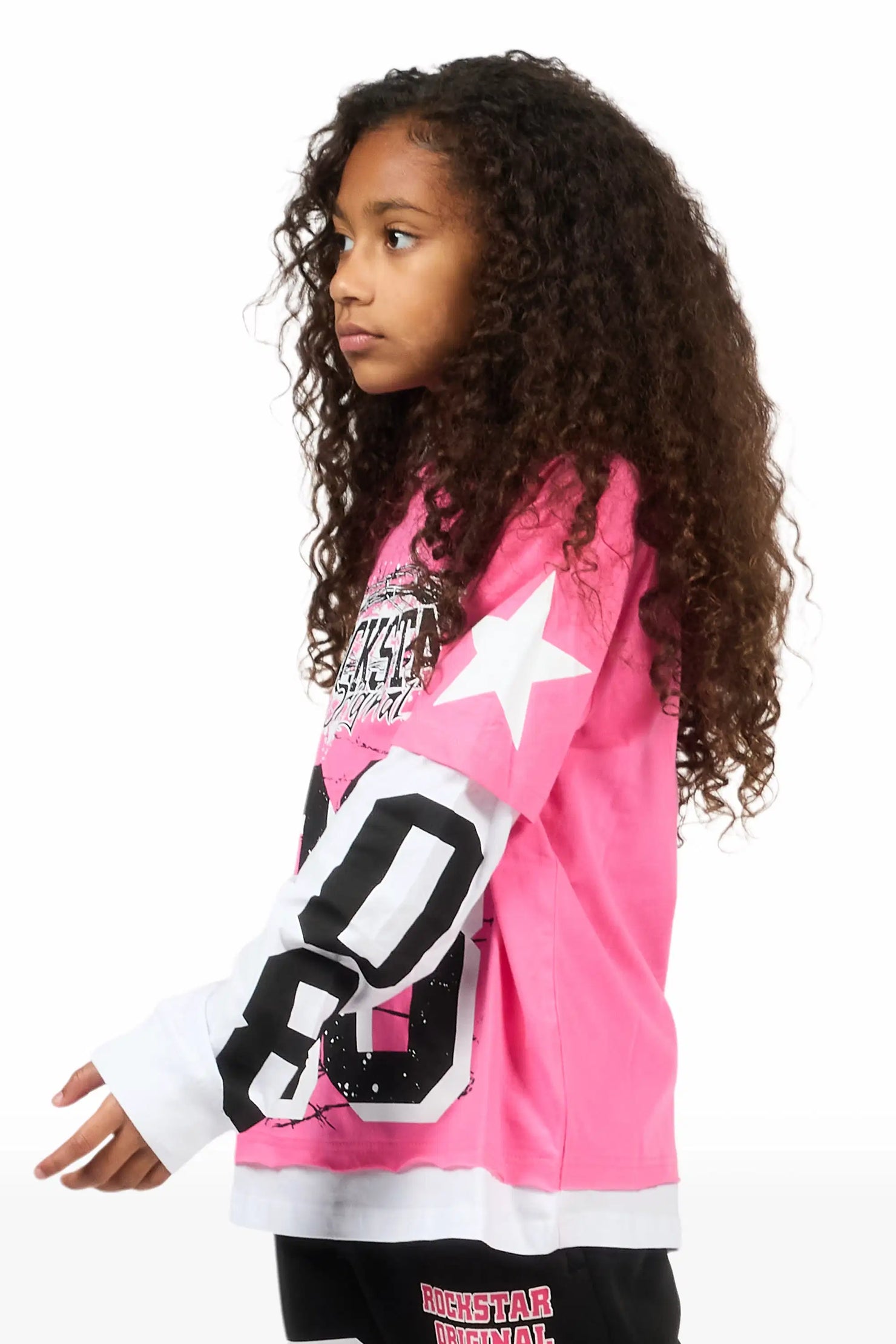 Girls Allstar Pink/Black Double Layer L/S Graphic T-Shirt