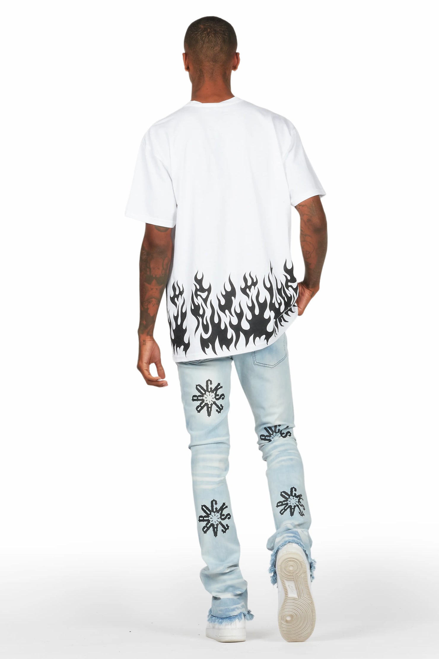 Neige Blue/ Black Graphic Stacked Flare Jean