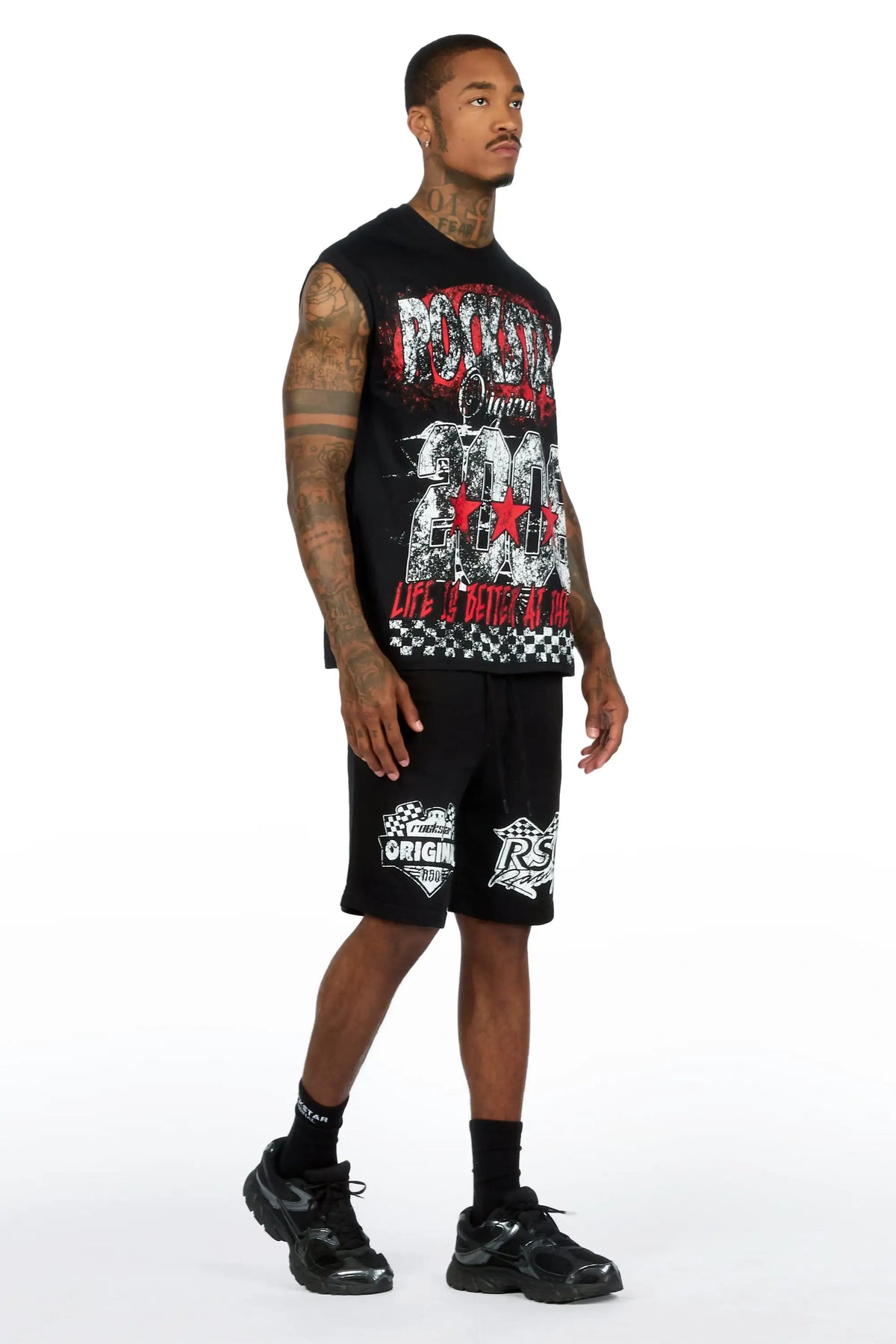 Racing Grung Black Graphic Cut Sleeve T-Shirt Short Set