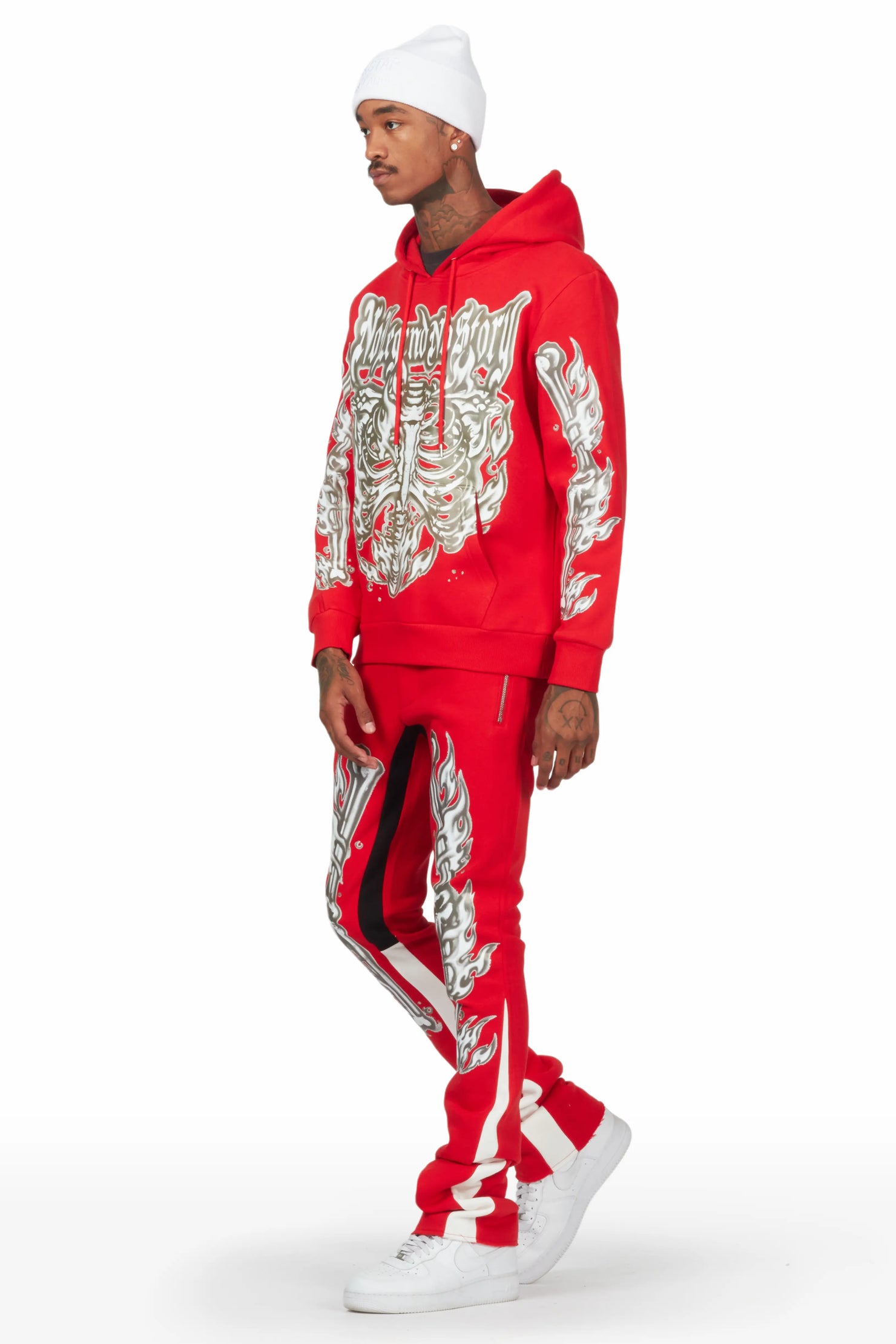 Skelly Red Hoodie Stacked Flare Track Set