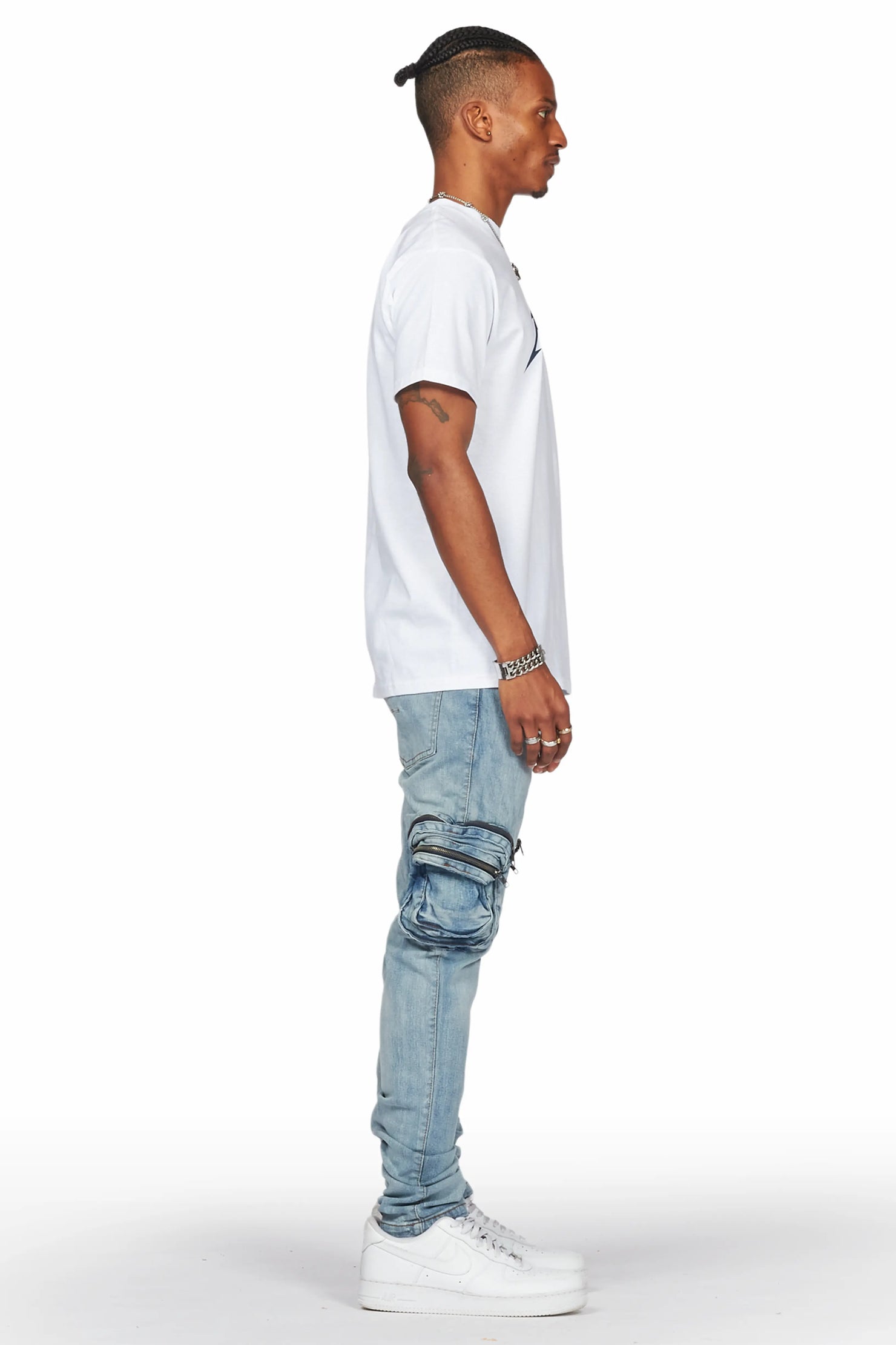 Falan Light Blue Skinny Fit Cargo Jean