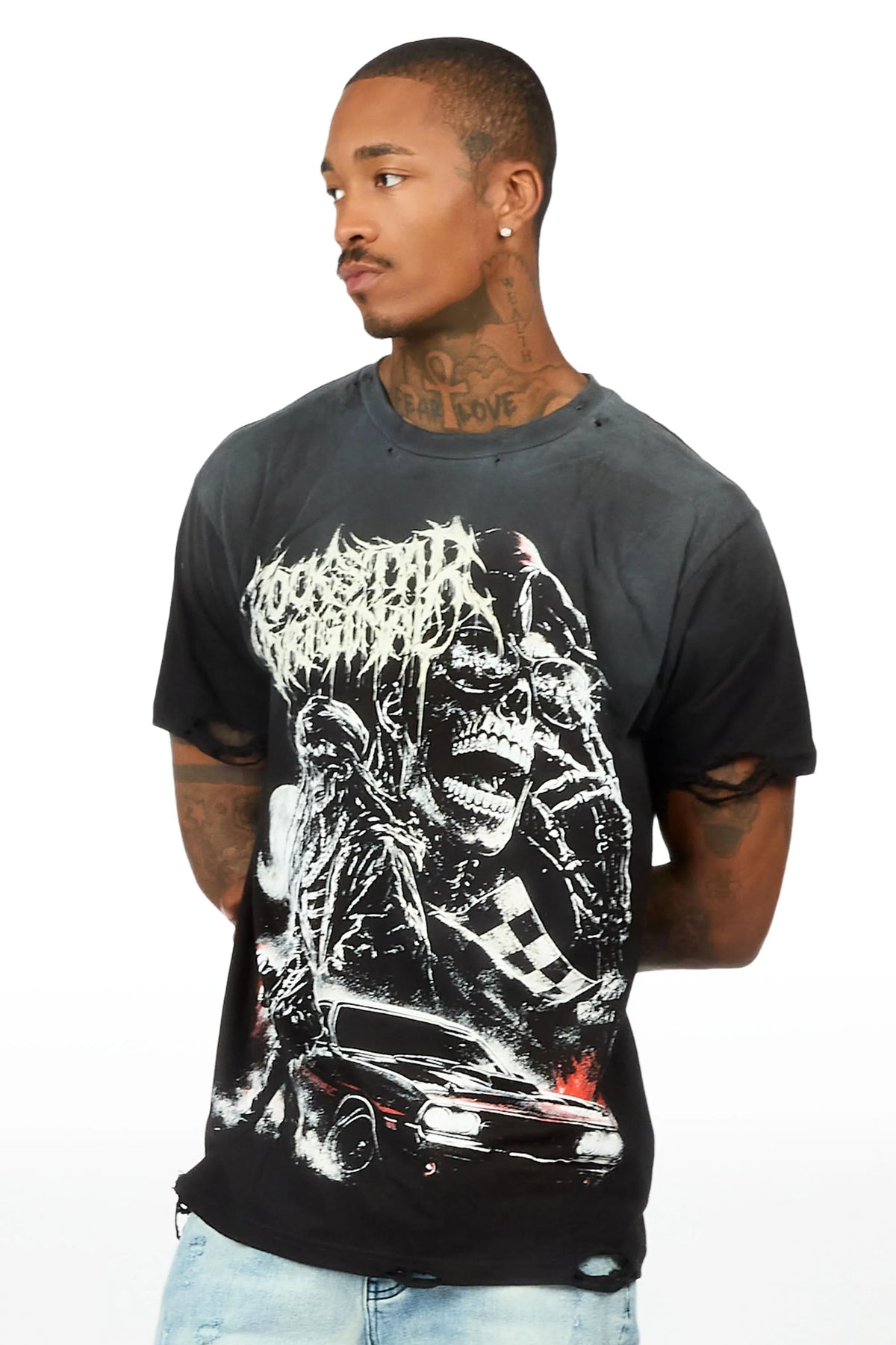 Corvin Black Oversized Graphic T-Shirt