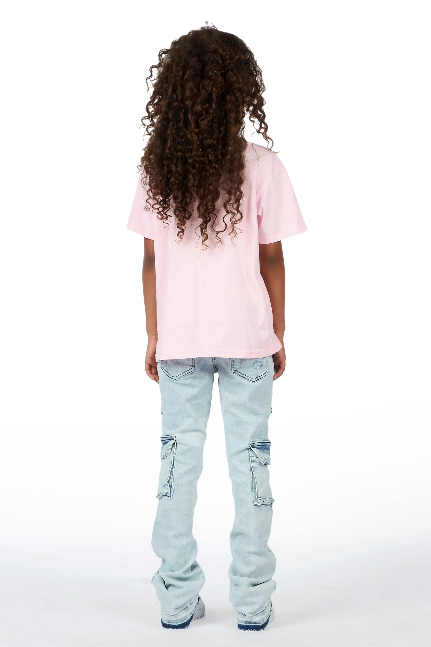 Girls Aze Pink/Light Wash T-Shirt Stacked Jean Set