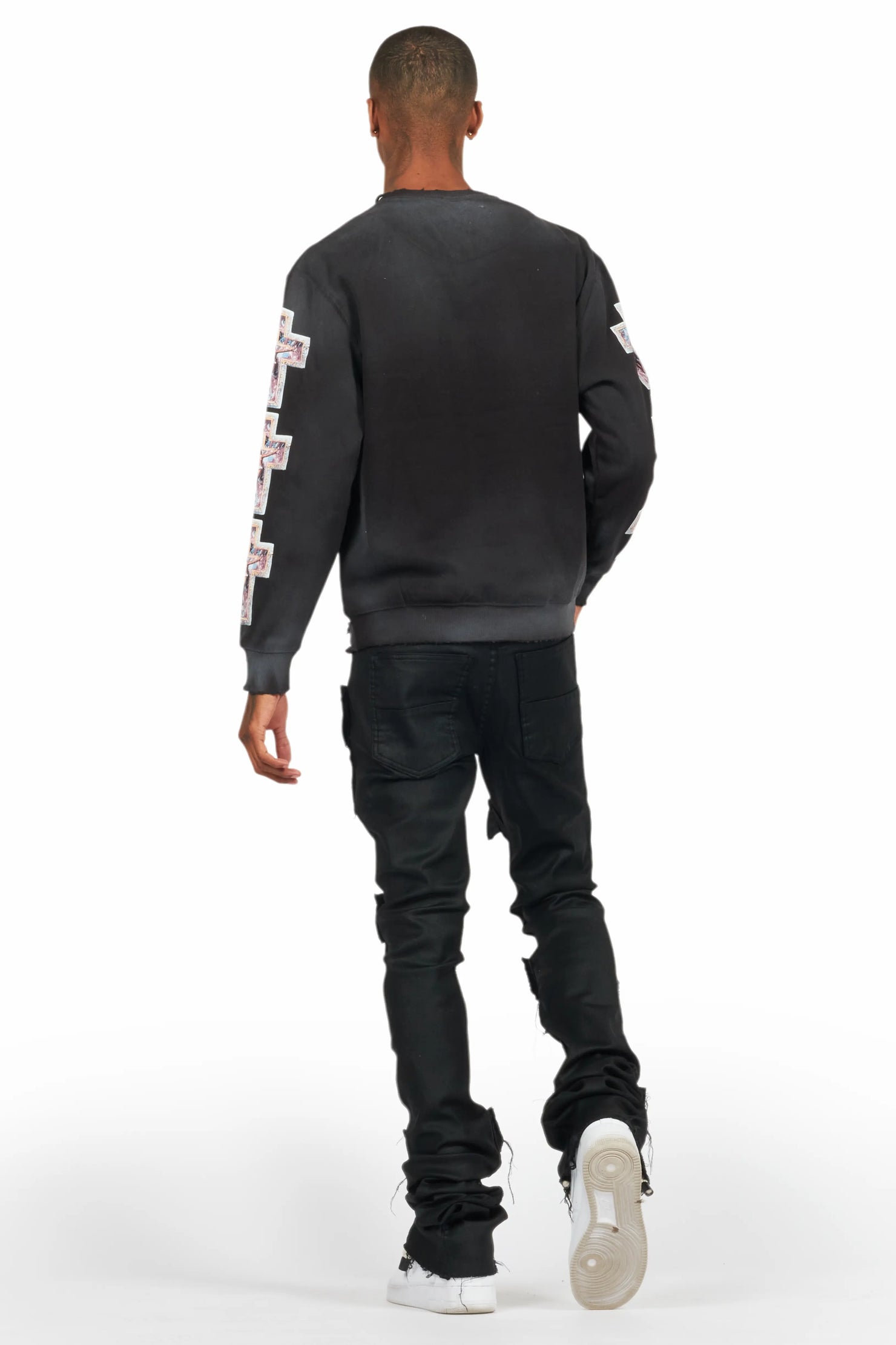 Petrus Black Coated Super Stacked Flare Jean