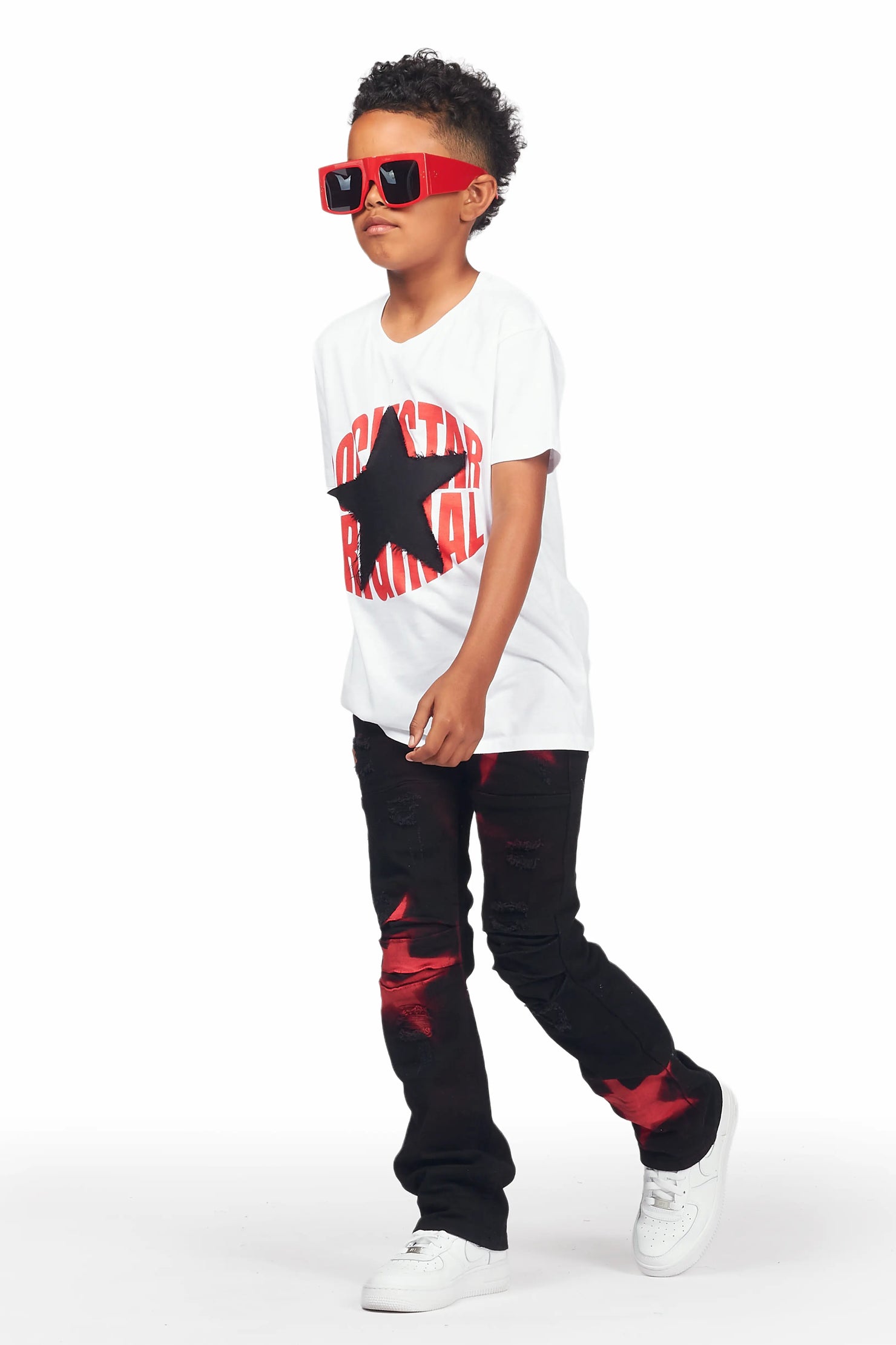 Boys Tyreek White T-Shirt/Stacked Flare Jean Set